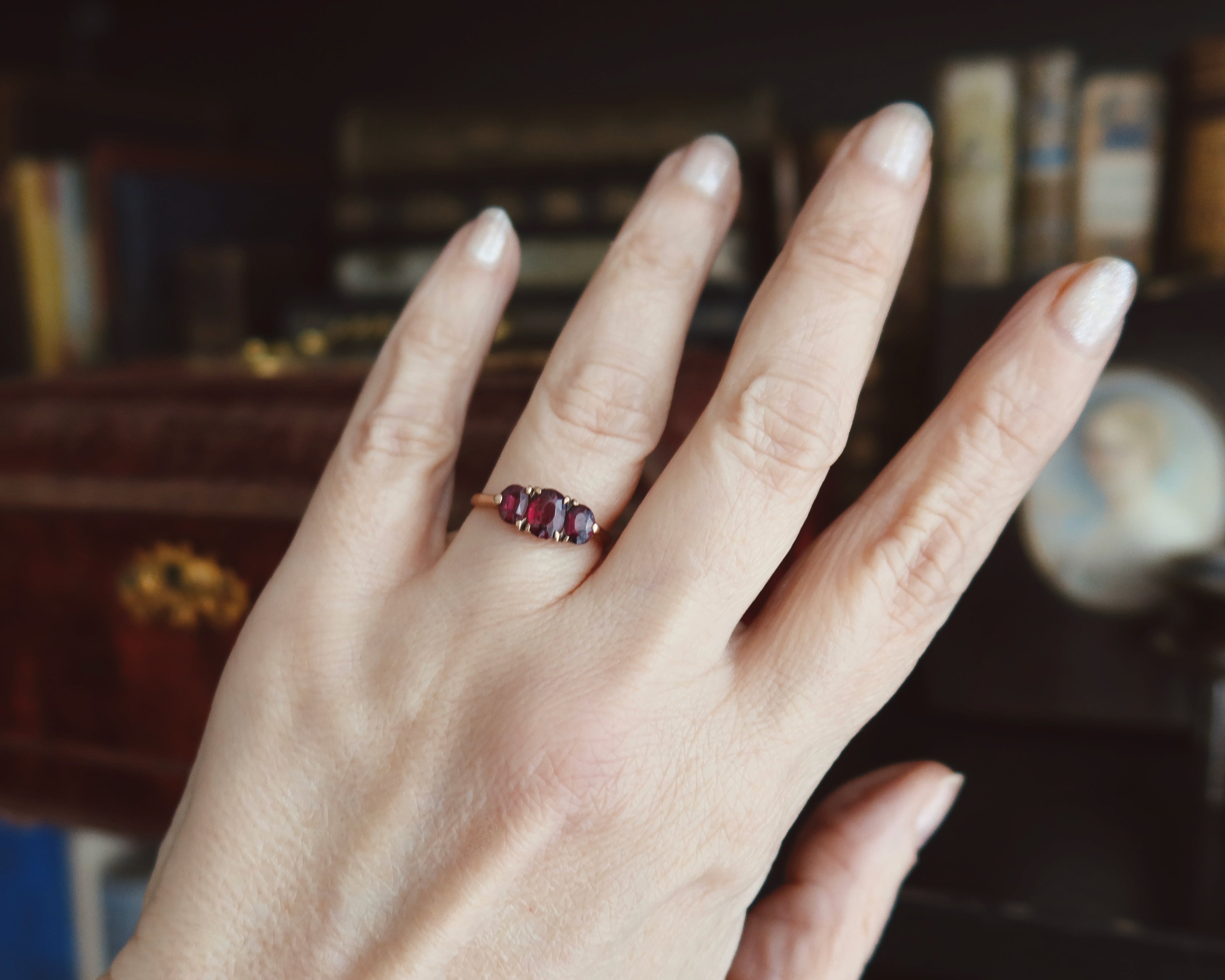 Victorian Garnet Trilogy Ring, 9k Rose Gold
