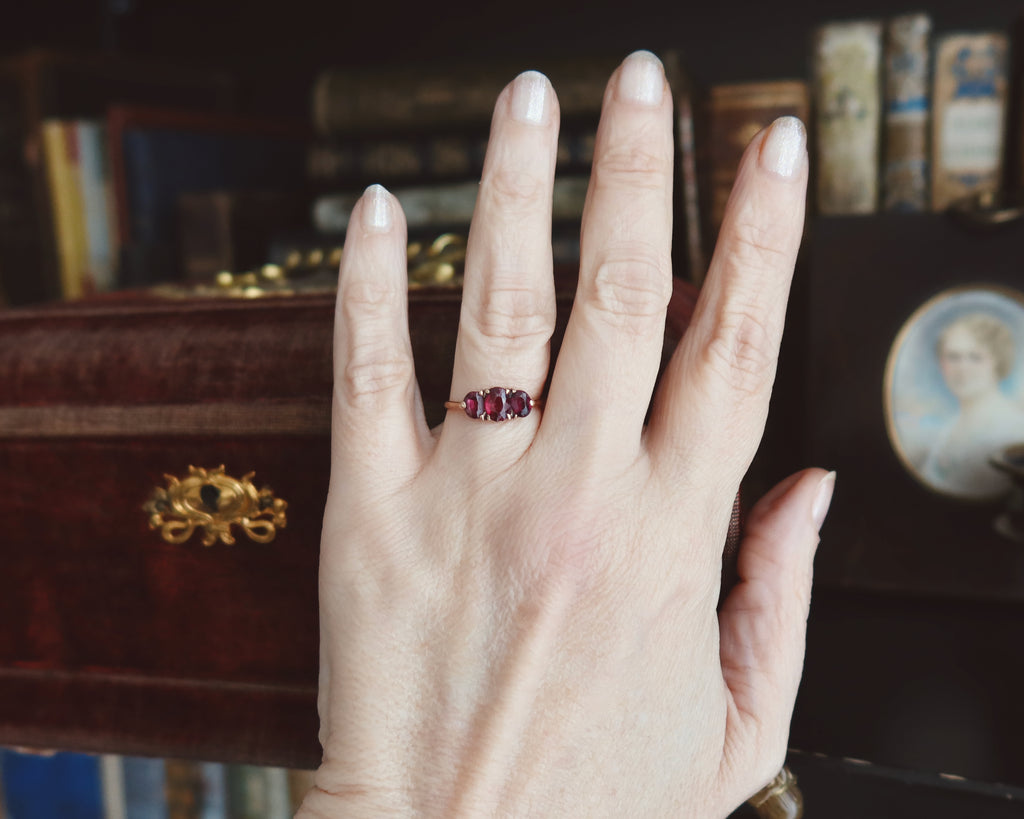 Victorian Garnet Trilogy Ring, 9k Rose Gold
