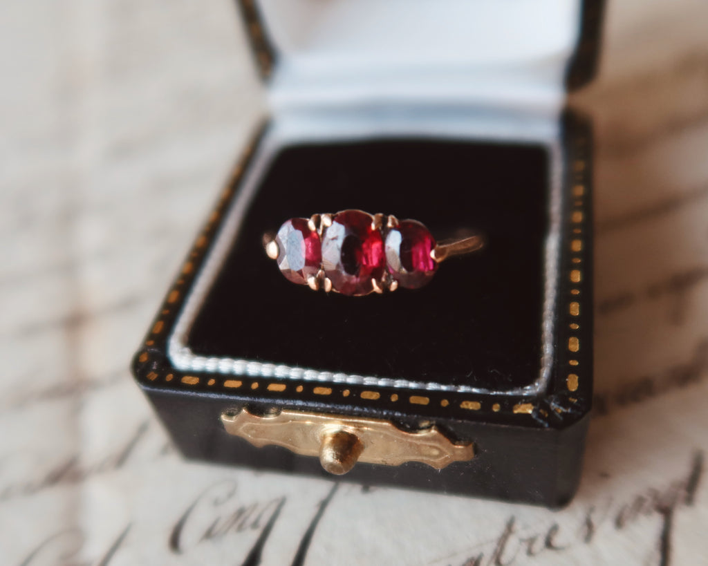 Victorian Garnet Trilogy Ring, 9k Rose Gold