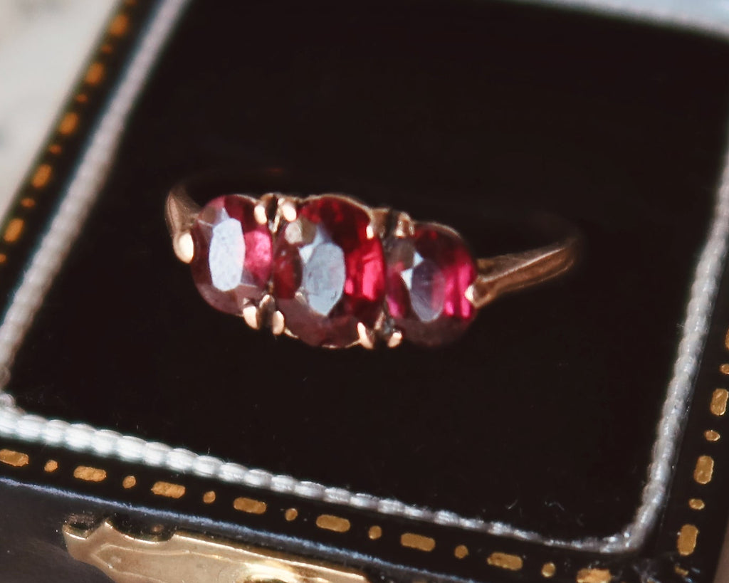 Victorian Garnet Trilogy Ring, 9k Rose Gold