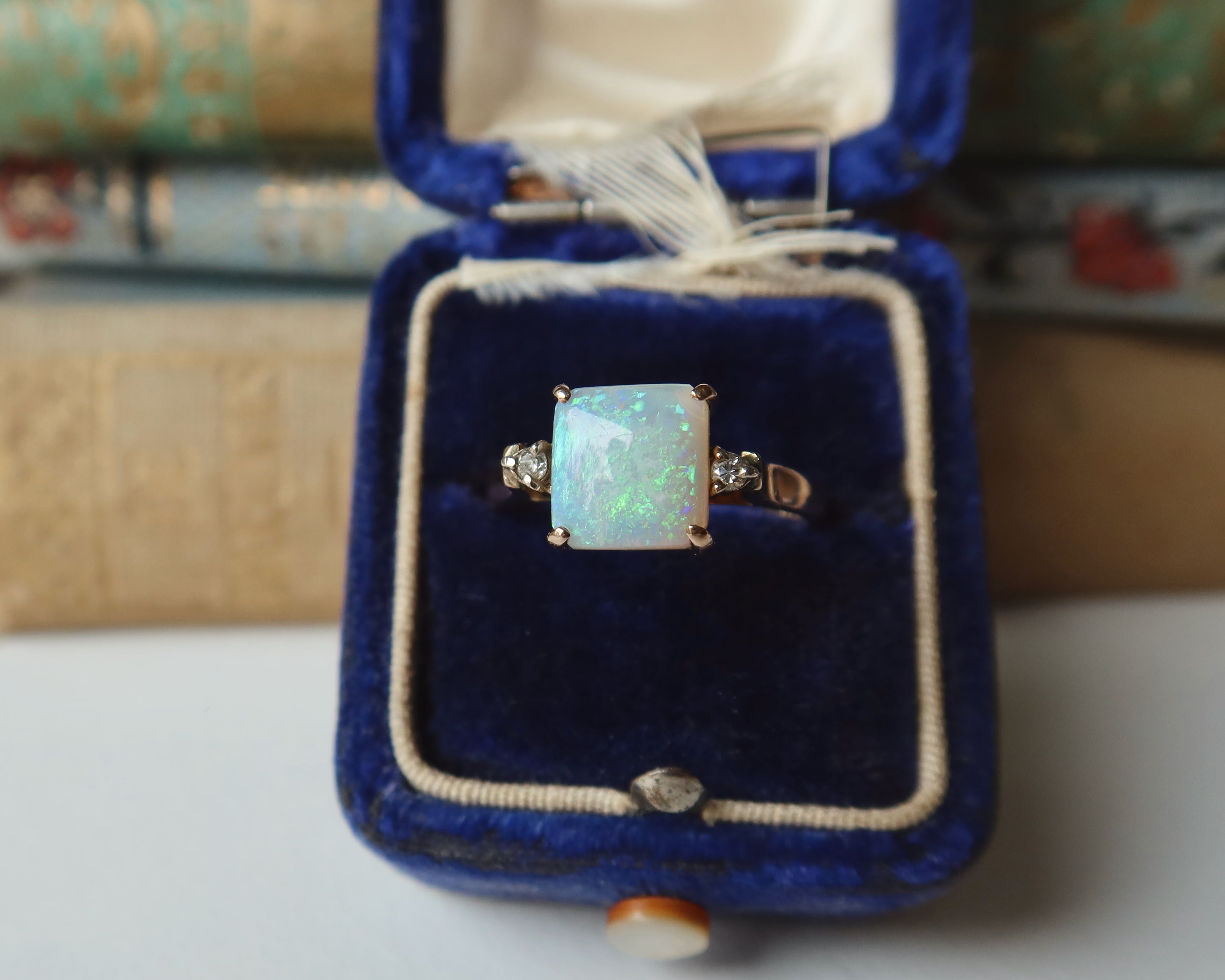 Edwardian Opal and Diamonds Ring, 14k