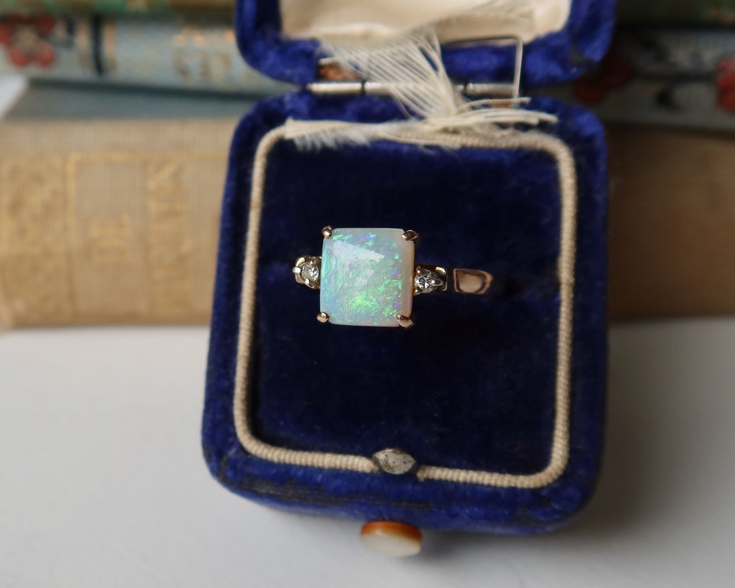 Edwardian Opal and Diamonds Ring, 14k