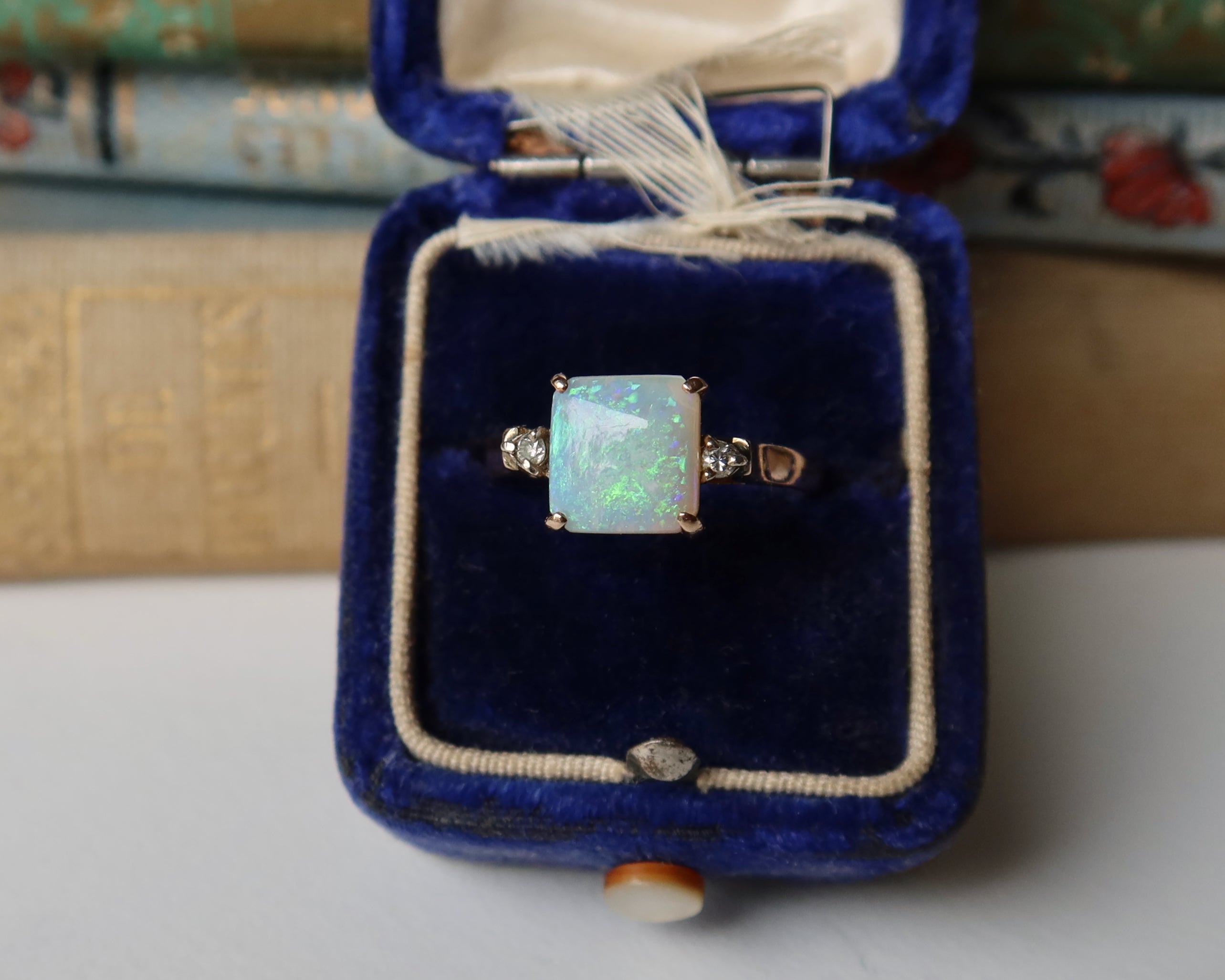 Edwardian Opal and Diamonds Ring, 14k