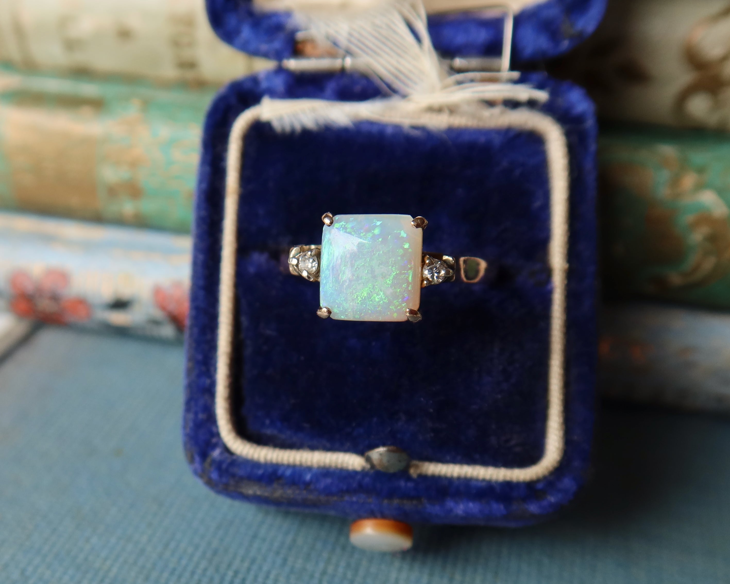 Edwardian Opal and Diamonds Ring, 14k