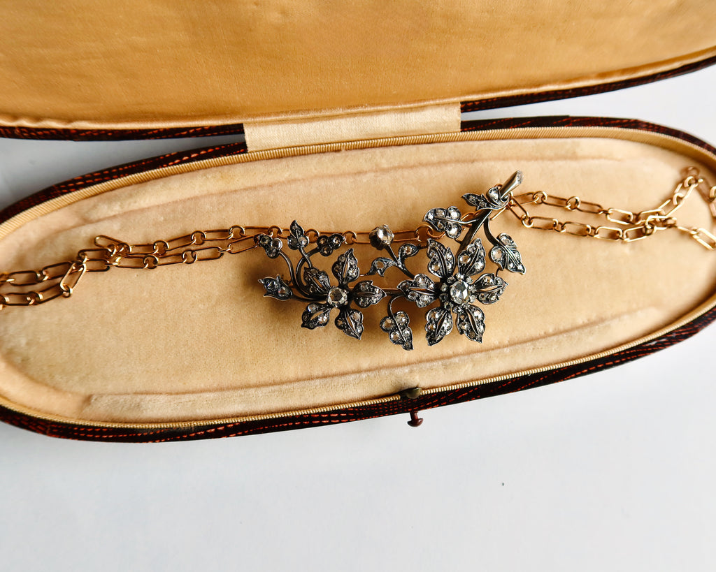 Antique Diamond Floral Convertible Jewel, Necklace / Brooch, Edwardian Belle Époque, c. 1900–1910
