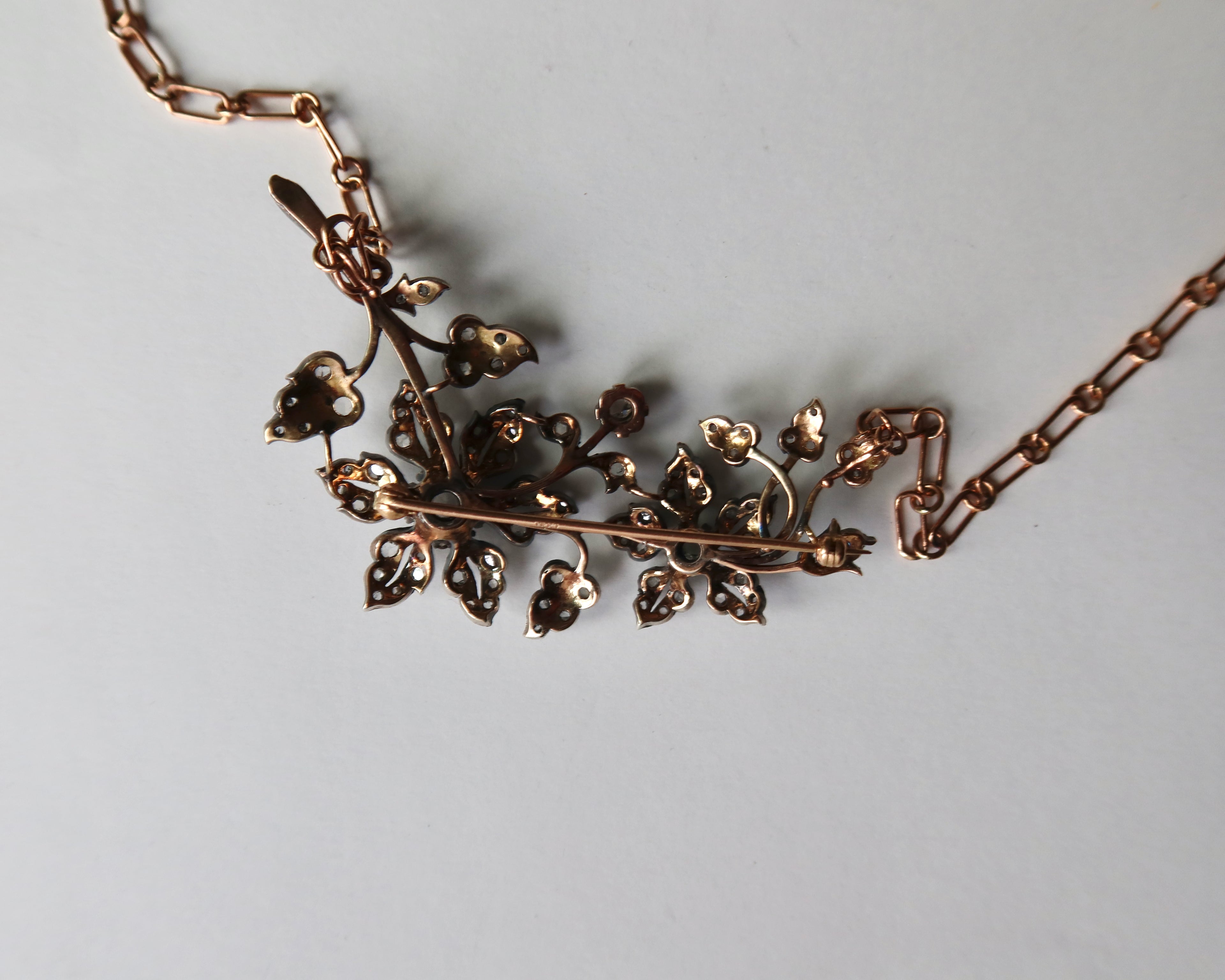 Antique Diamond Floral Convertible Jewel, Necklace / Brooch, Edwardian Belle Époque, c. 1900–1910