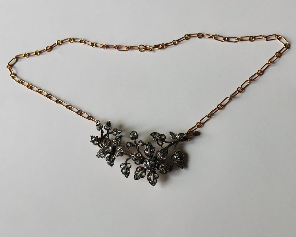 Antique Diamond Floral Convertible Jewel, Necklace / Brooch, Edwardian Belle Époque, c. 1900–1910