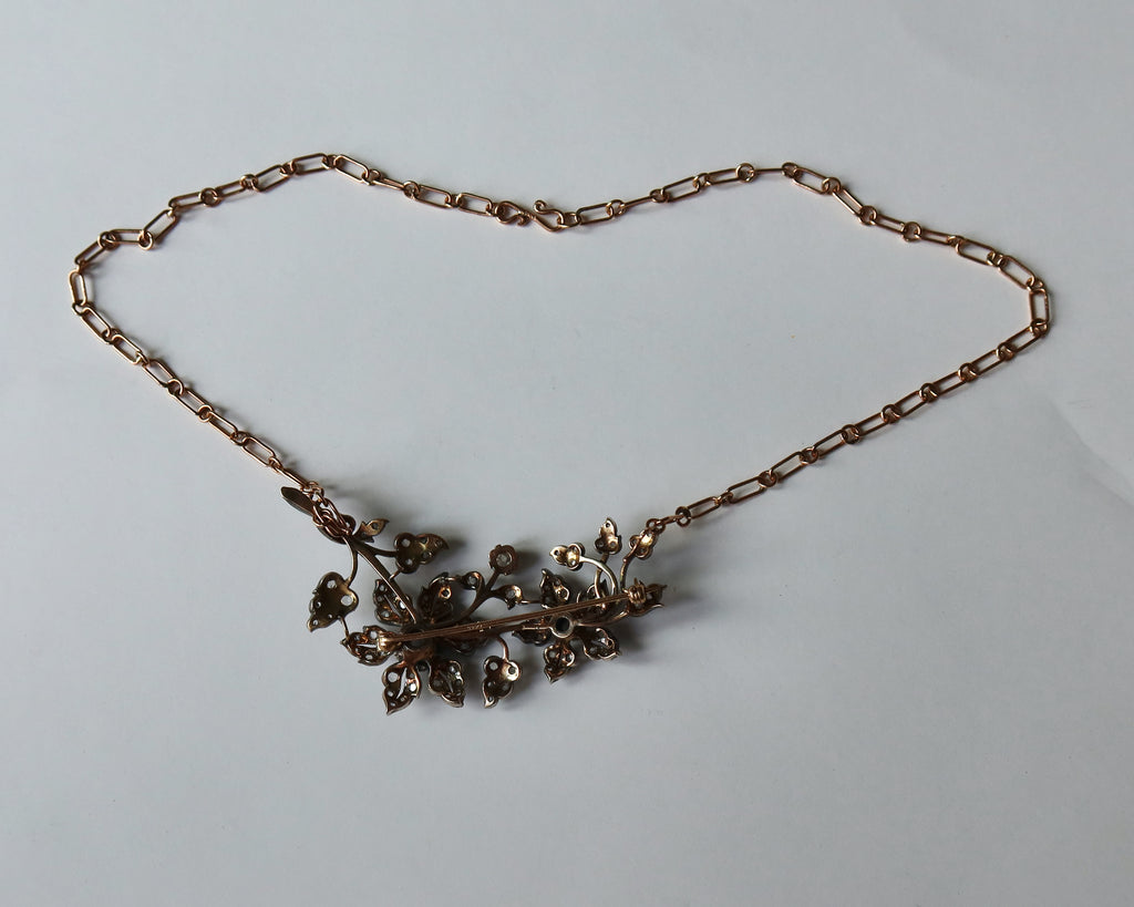 Antique Diamond Floral Convertible Jewel, Necklace / Brooch, Edwardian Belle Époque, c. 1900–1910