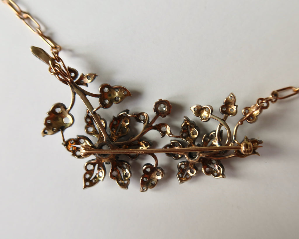 Antique Diamond Floral Convertible Jewel, Necklace / Brooch, Edwardian Belle Époque, c. 1900–1910