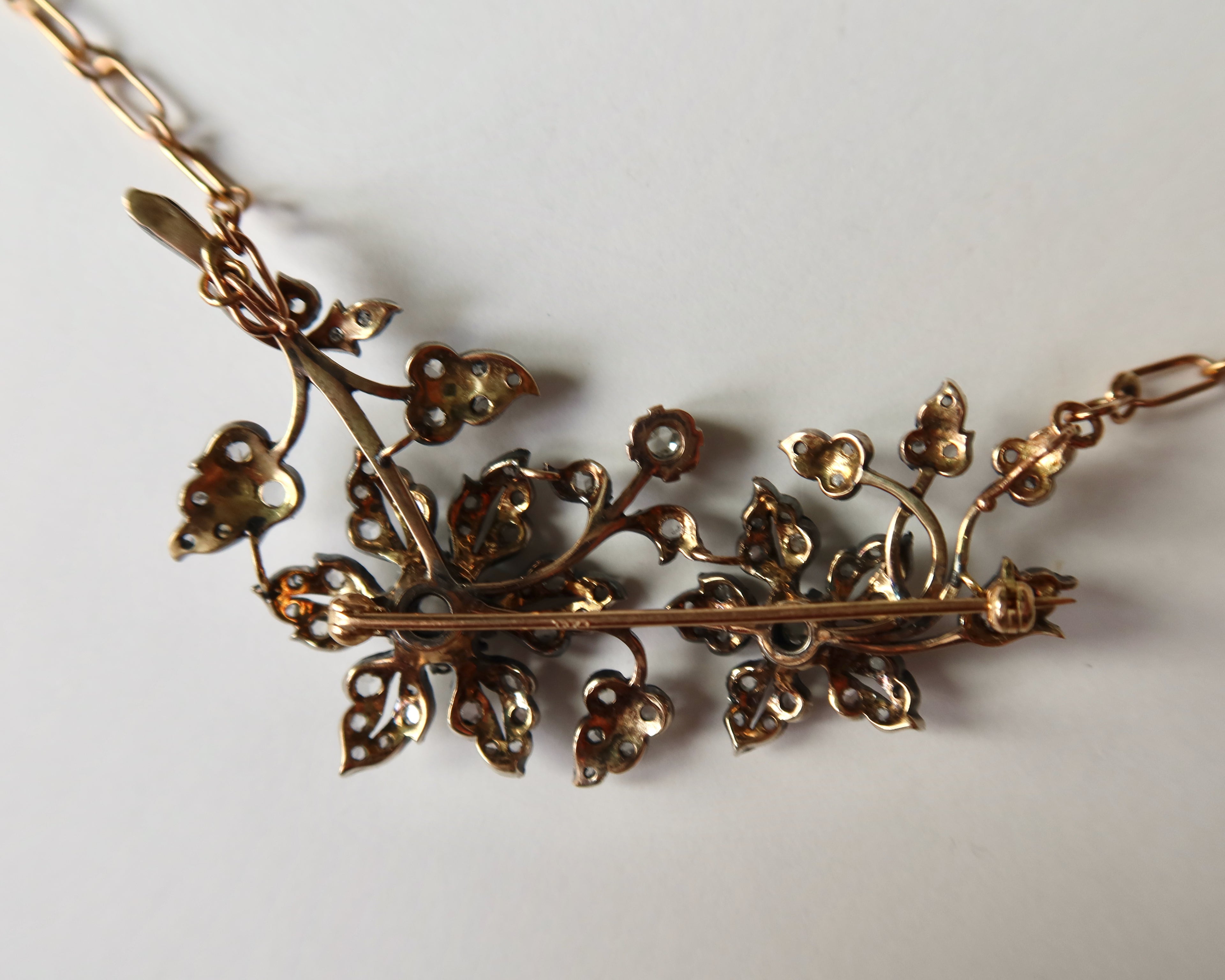 Antique Diamond Floral Convertible Jewel, Necklace / Brooch, Edwardian Belle Époque, c. 1900–1910