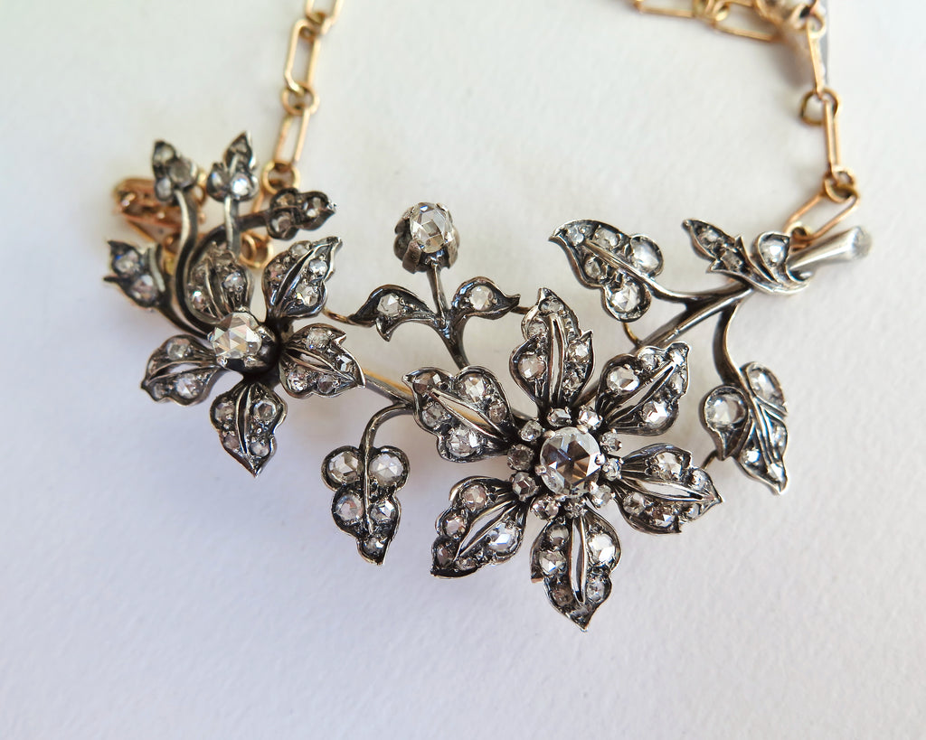 Antique Diamond Floral Convertible Jewel, Necklace / Brooch, Edwardian Belle Époque, c. 1900–1910
