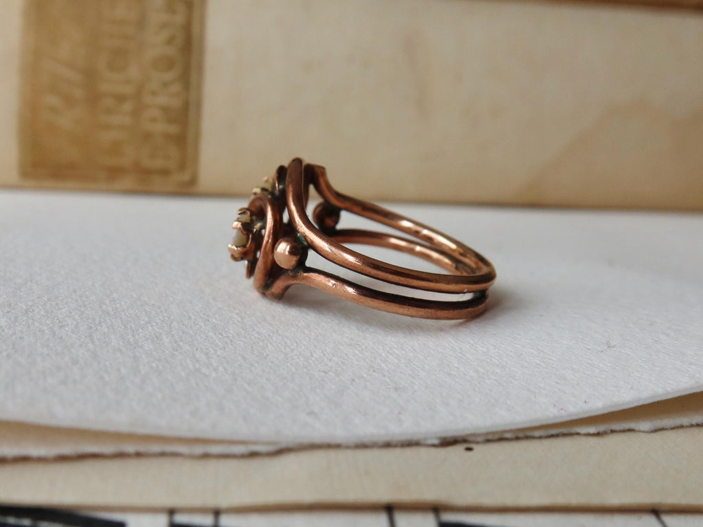 Antique Italian Ring, 9k Rose Gold and Mother of Pearl 1850s