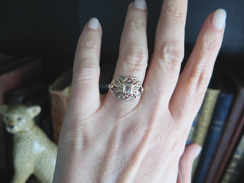 Antique 9k Gold Rose Cut Diamond Ring - Belle Epoque Filigree