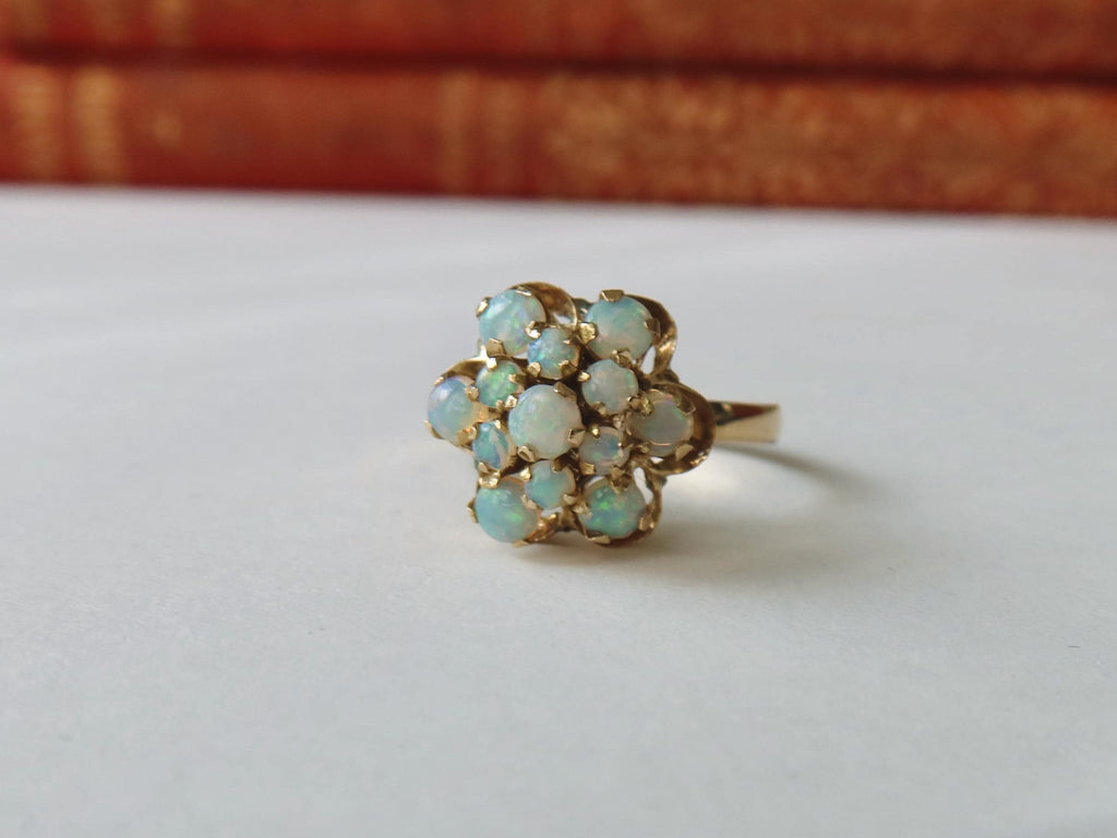 Vintage 14k Gold Opal Cluster Ring, Natural Opals, 1950s–1960s Floral Ring