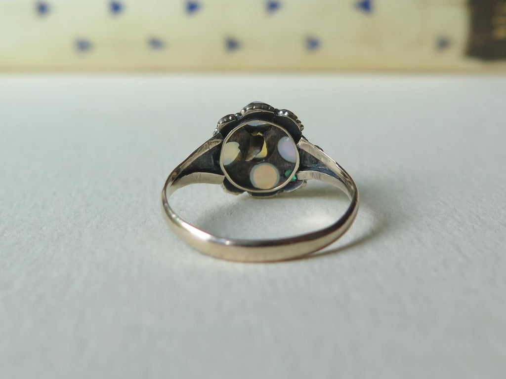 Victorian Opal Cluster Ring: 9ct Gold & Paste Emeralds, UK Hallmarked, US Size 6
