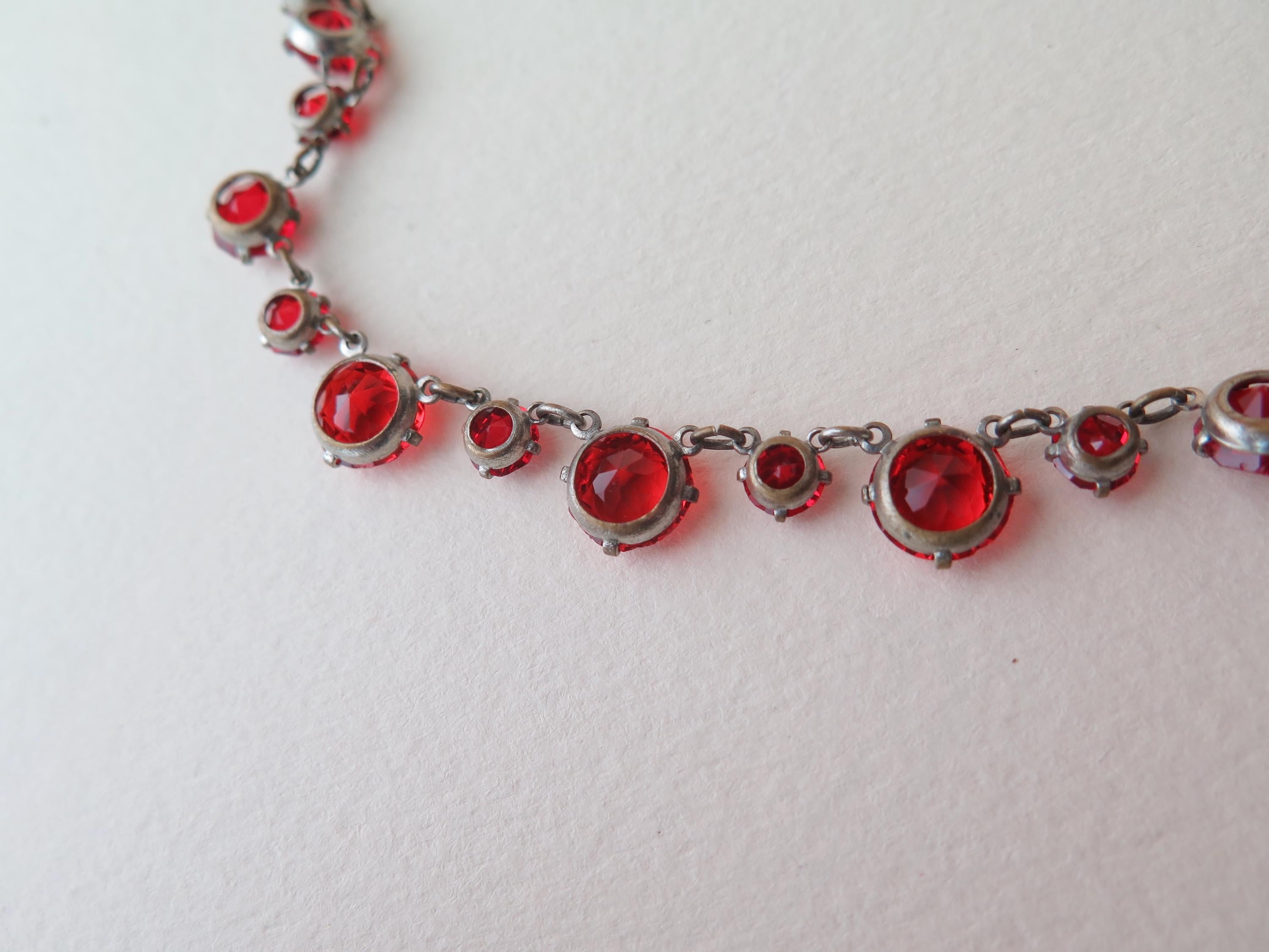 Art Deco Red Paste Riviere Necklace: Antique Choker, 1920s