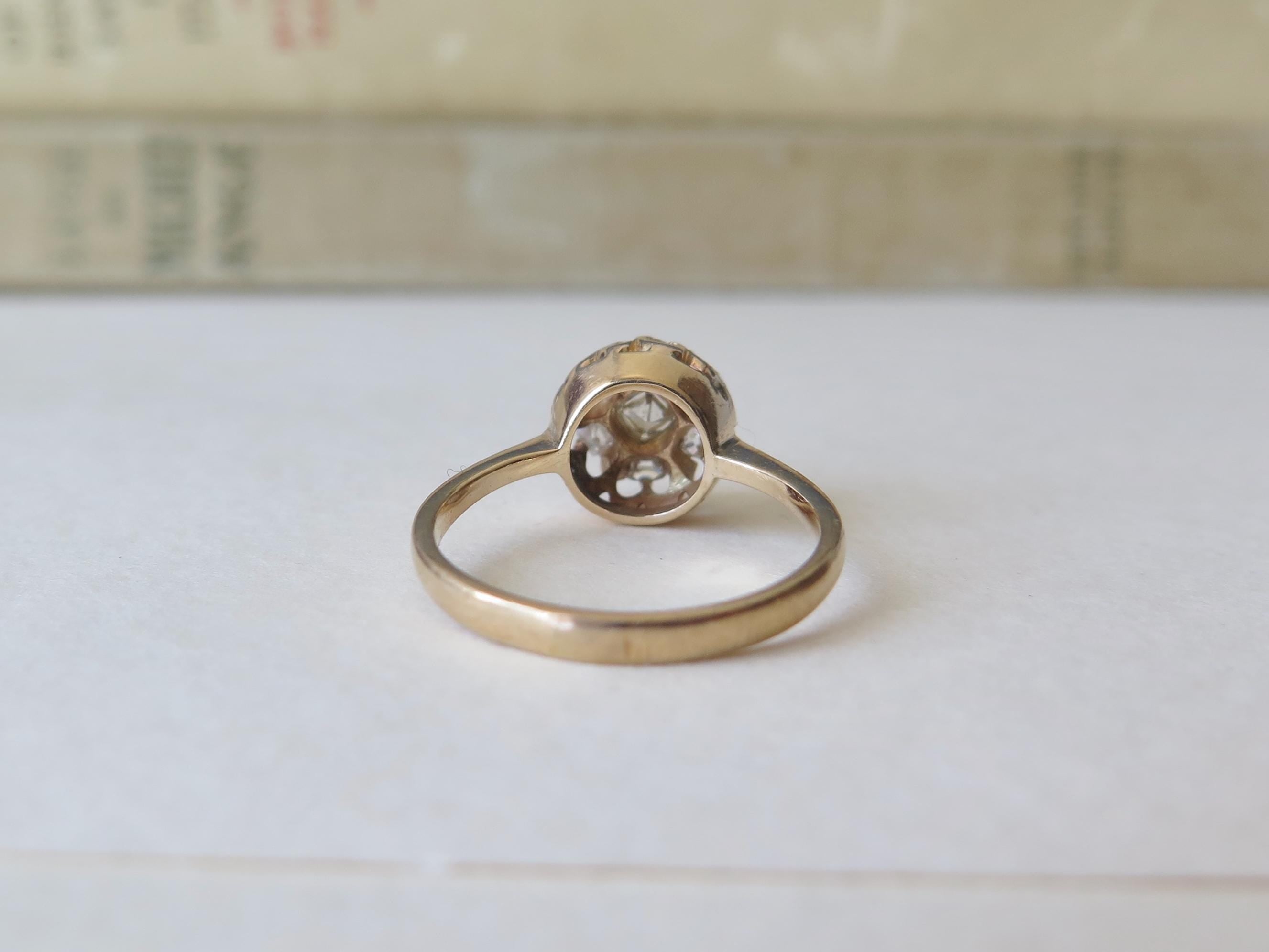 Belle Époque Diamond Cluster Ring: 18k Gold Peruzzi Cut, US Size 7.25