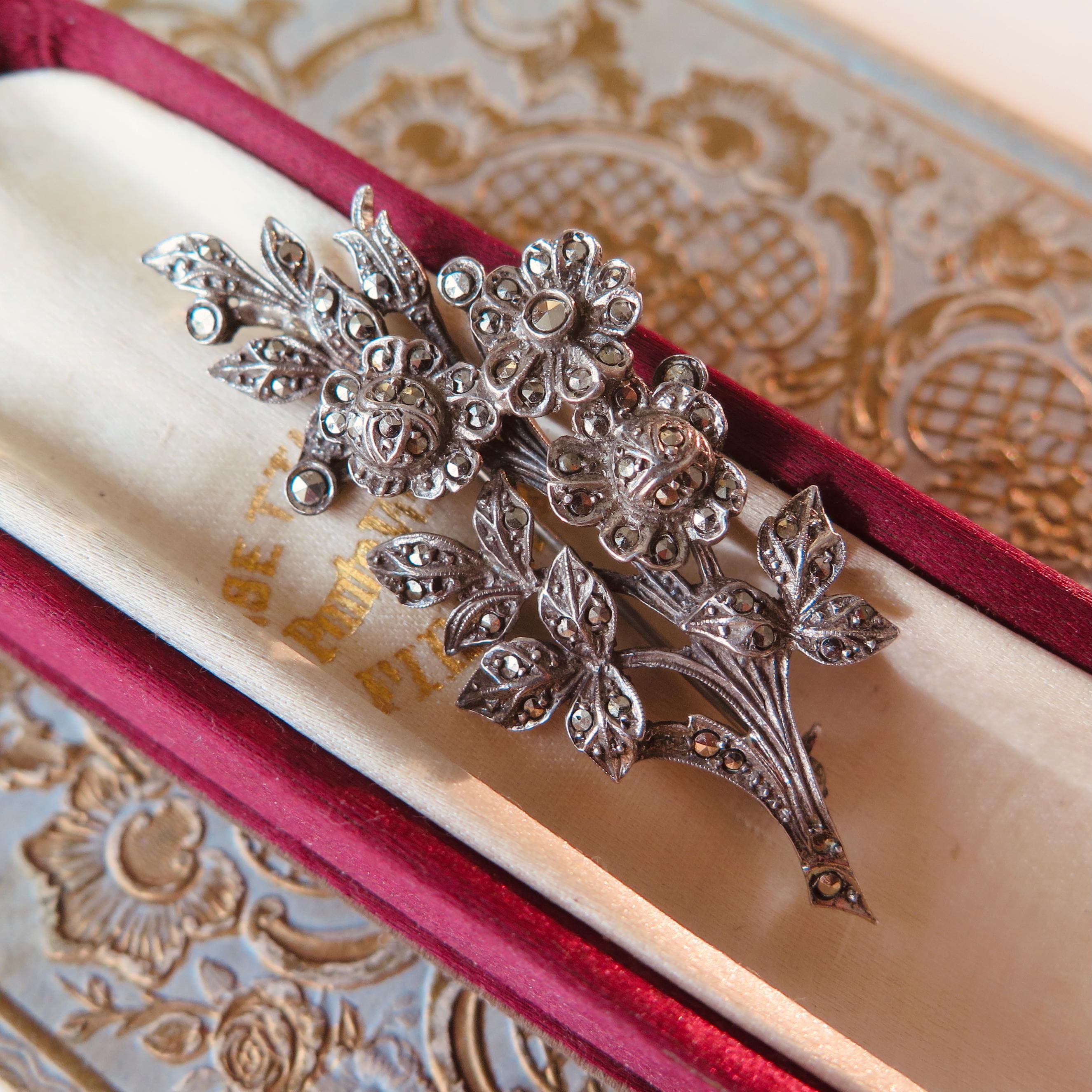 Vintage Sterling Silver and Marcasite Floral Brooch