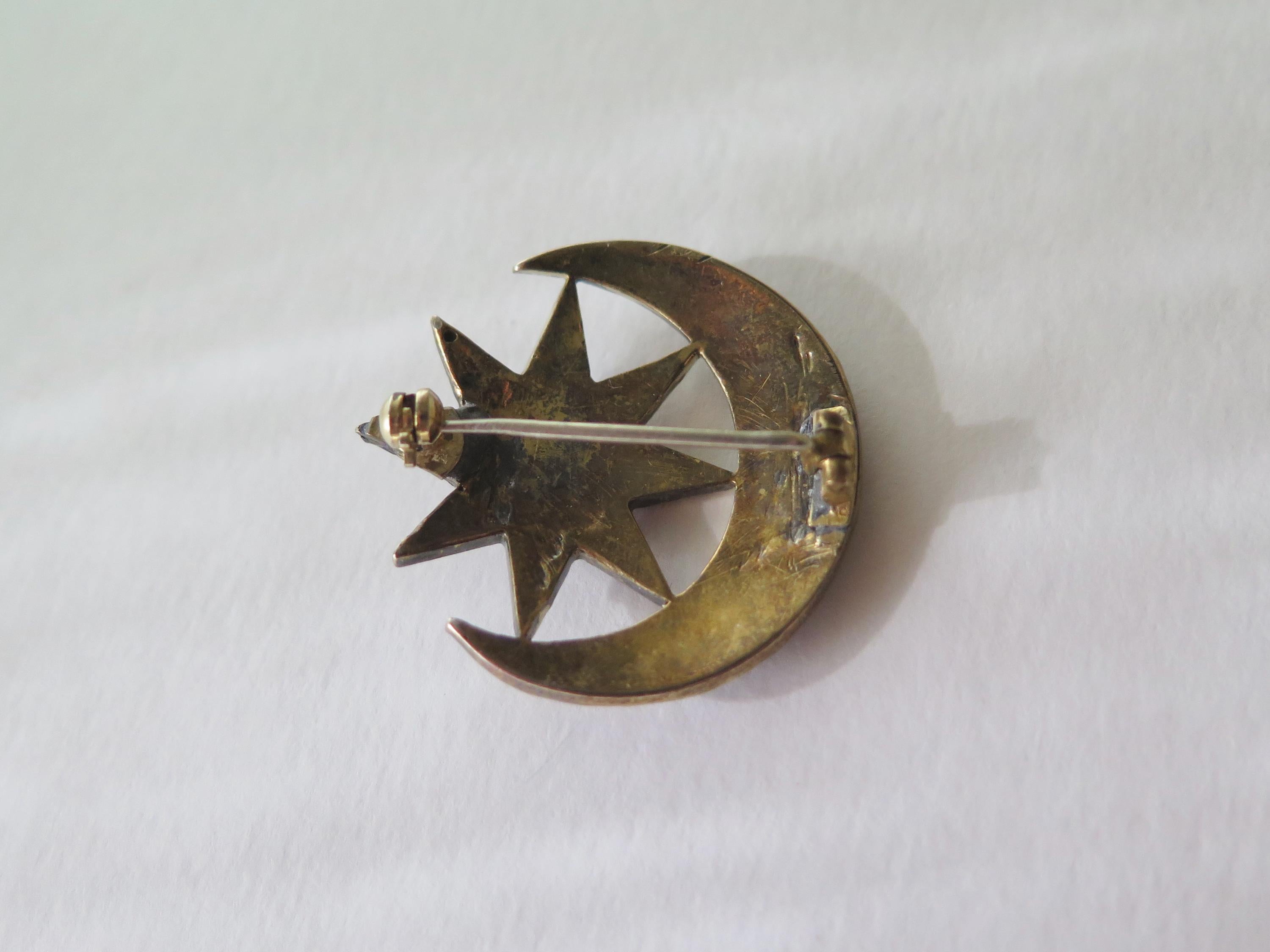 Victorian Garnet Brooch, Crescent Moon & Star, Antique Celestial Jewel, Bohemian Garnets