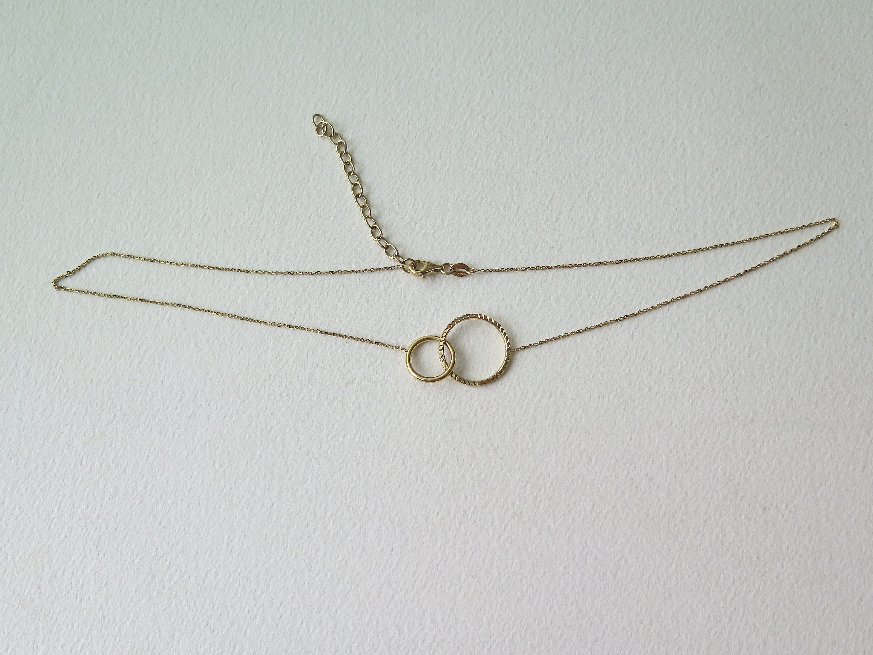 Vintage 9k Gold Double Circle Necklace: Italian Minimalist Design