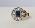 Edwardian Sapphire Diamond Cluster Ring: 14k Gold, Rose-Cut Diamonds, US Size 6
