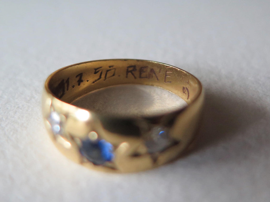 Antique Gipsy Ring 18k Gold, Sapphire and Diamonds Band Ring
