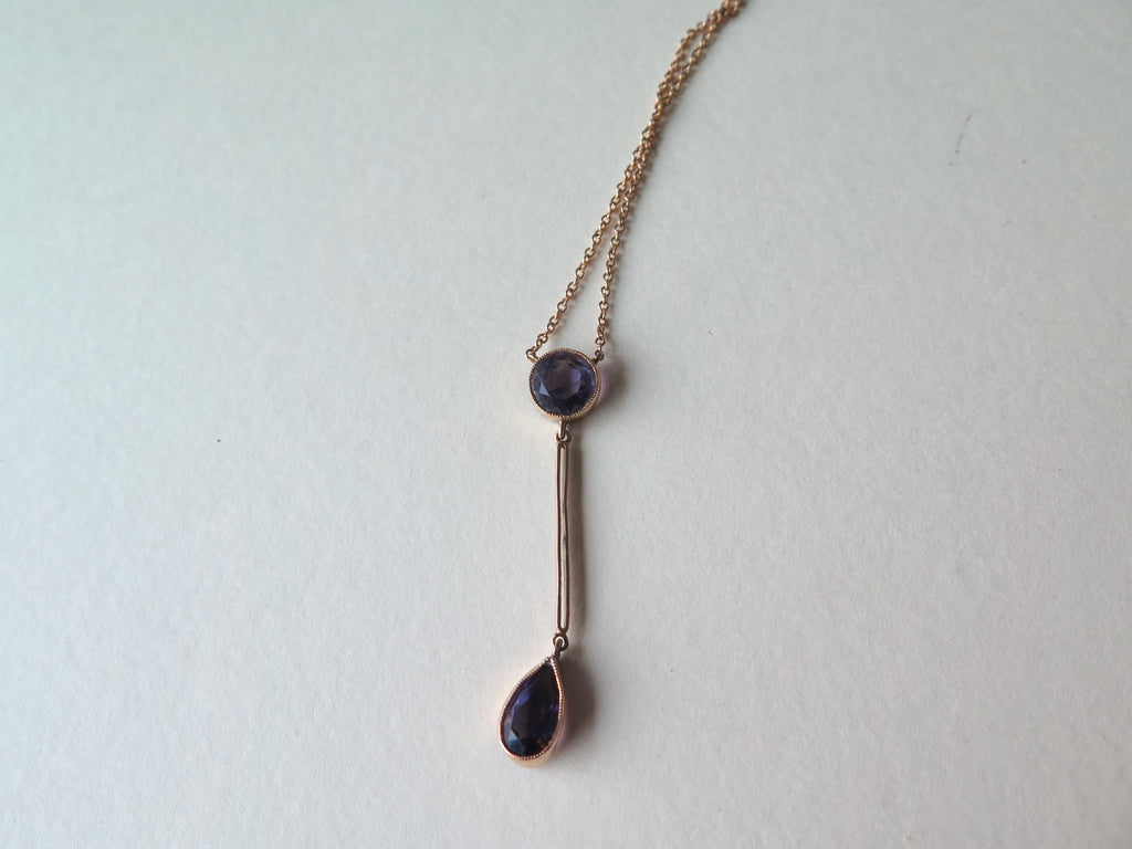 Antique Edwardian Necklace, 9k Rose Gold Amethysts Negligee Necklace
