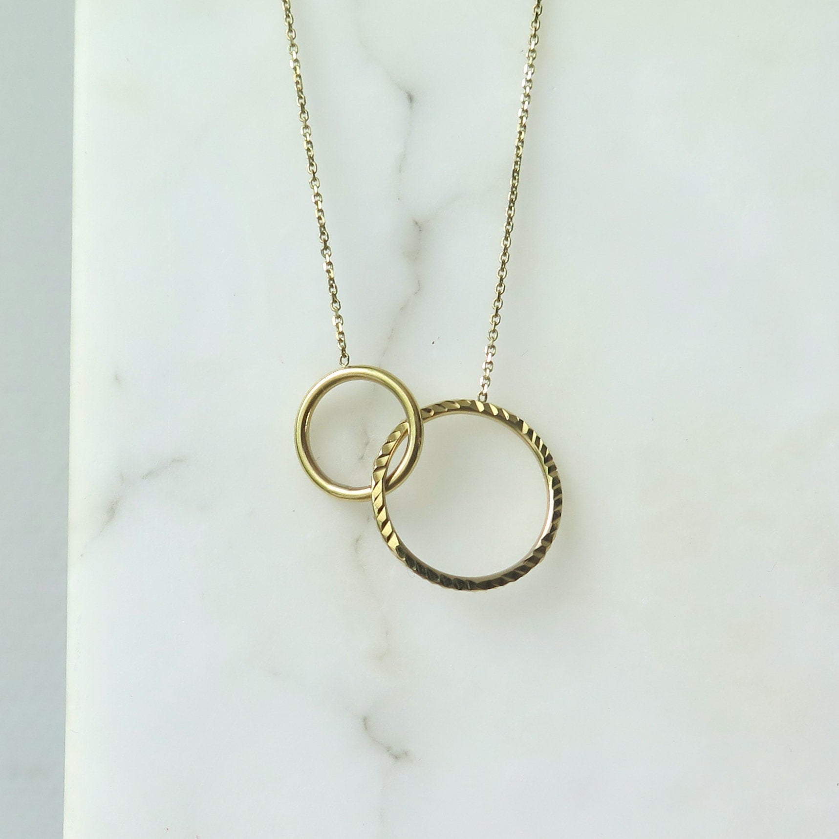 Vintage 9k Gold Double Circle Necklace: Italian Minimalist Design