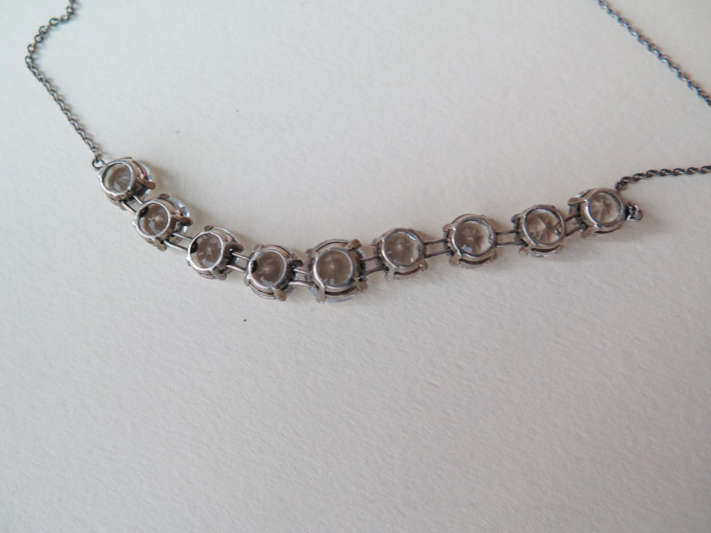 Antique Art Deco Silver Riviere Choker Necklace with Clear White Stones