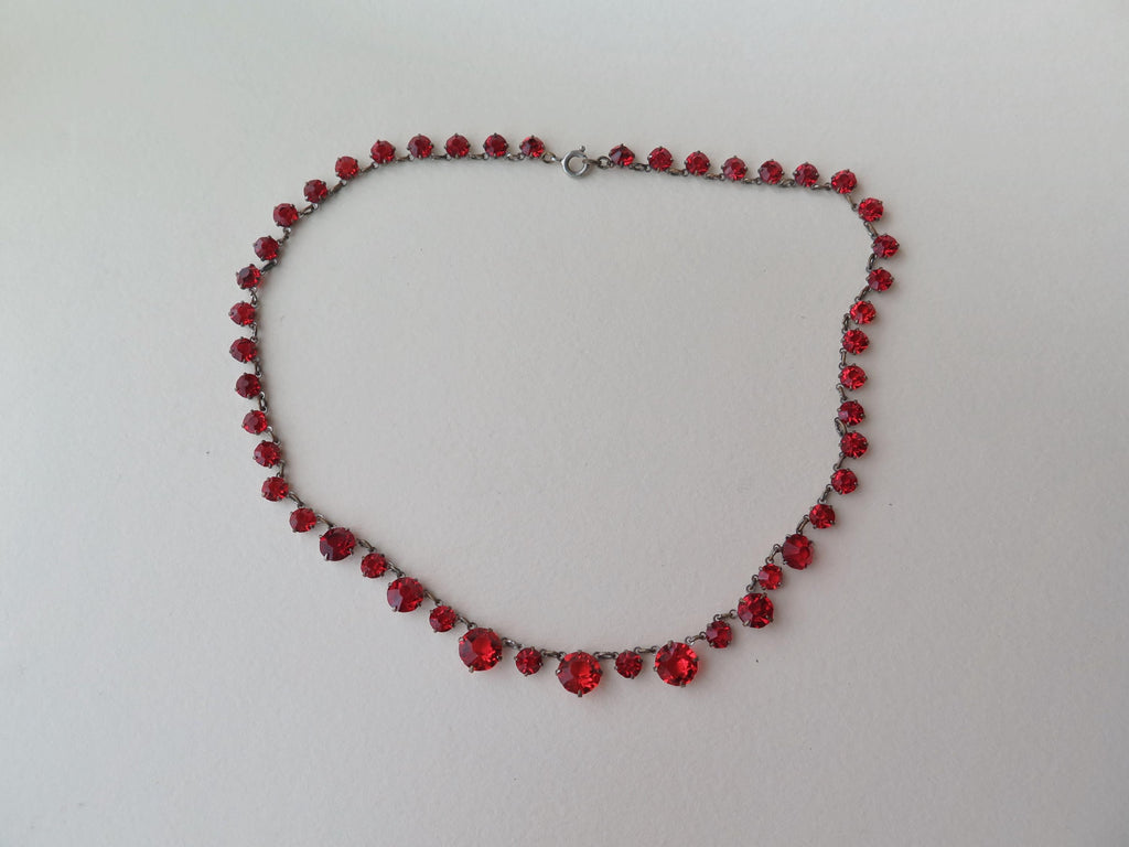 Art Deco Red Paste Riviere Necklace: Antique Choker, 1920s