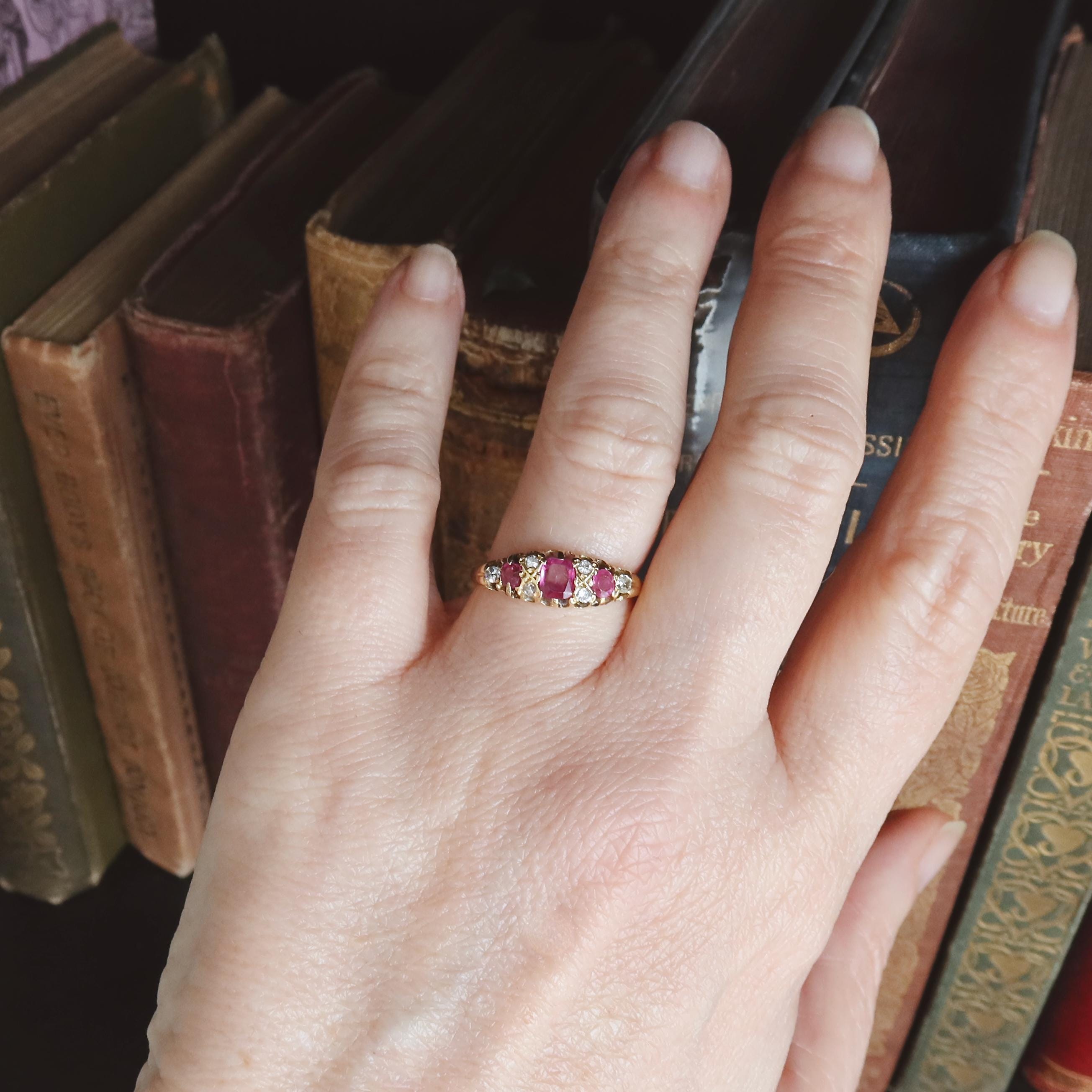 Antique Edwardian 18k Gold Pink Rubies and Diamonds Ring