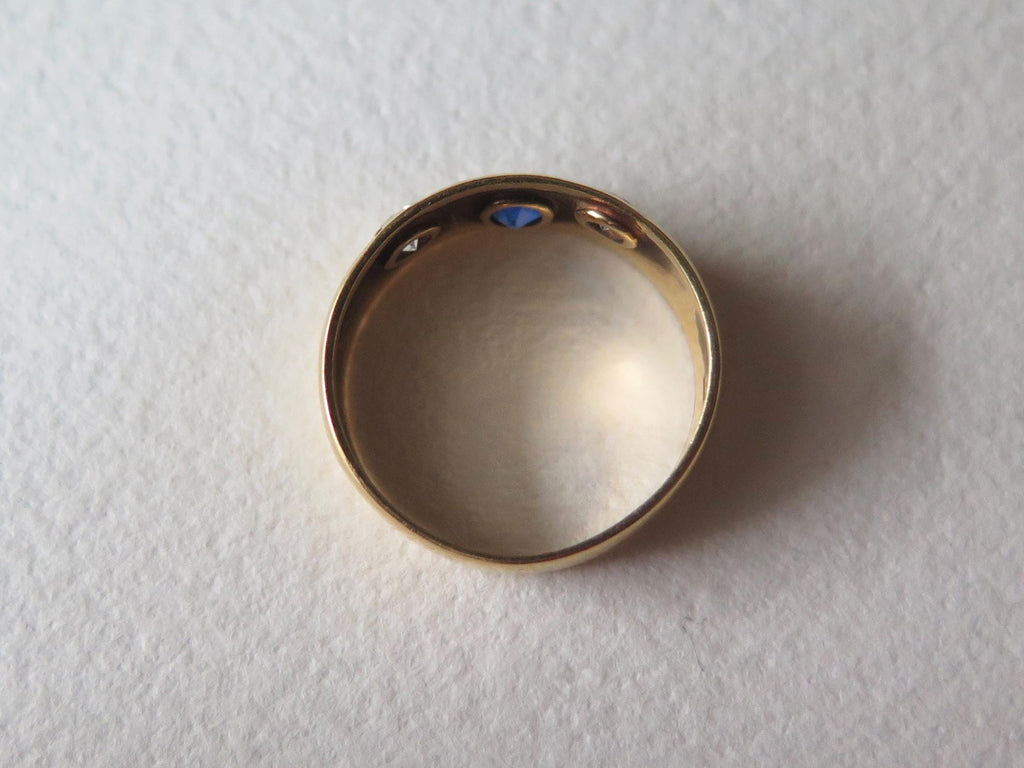Antique Gipsy Ring 18k Gold, Sapphire and Diamonds Band Ring