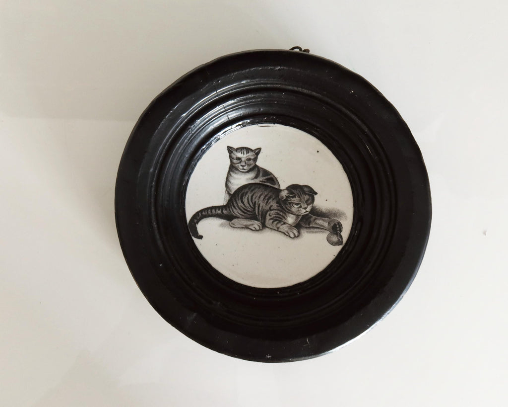 Victorian Plaster Wall Plaque with Cats Antique 19th Century Cat Decor