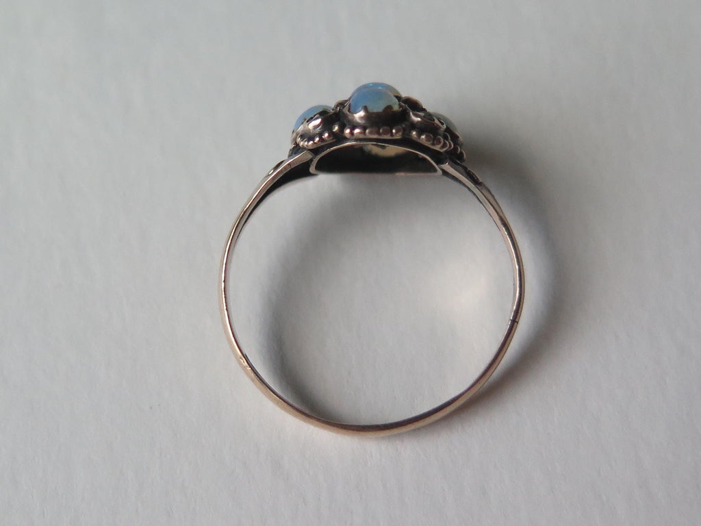 Victorian Opal Cluster Ring: 9ct Gold & Paste Emeralds, UK Hallmarked, US Size 6