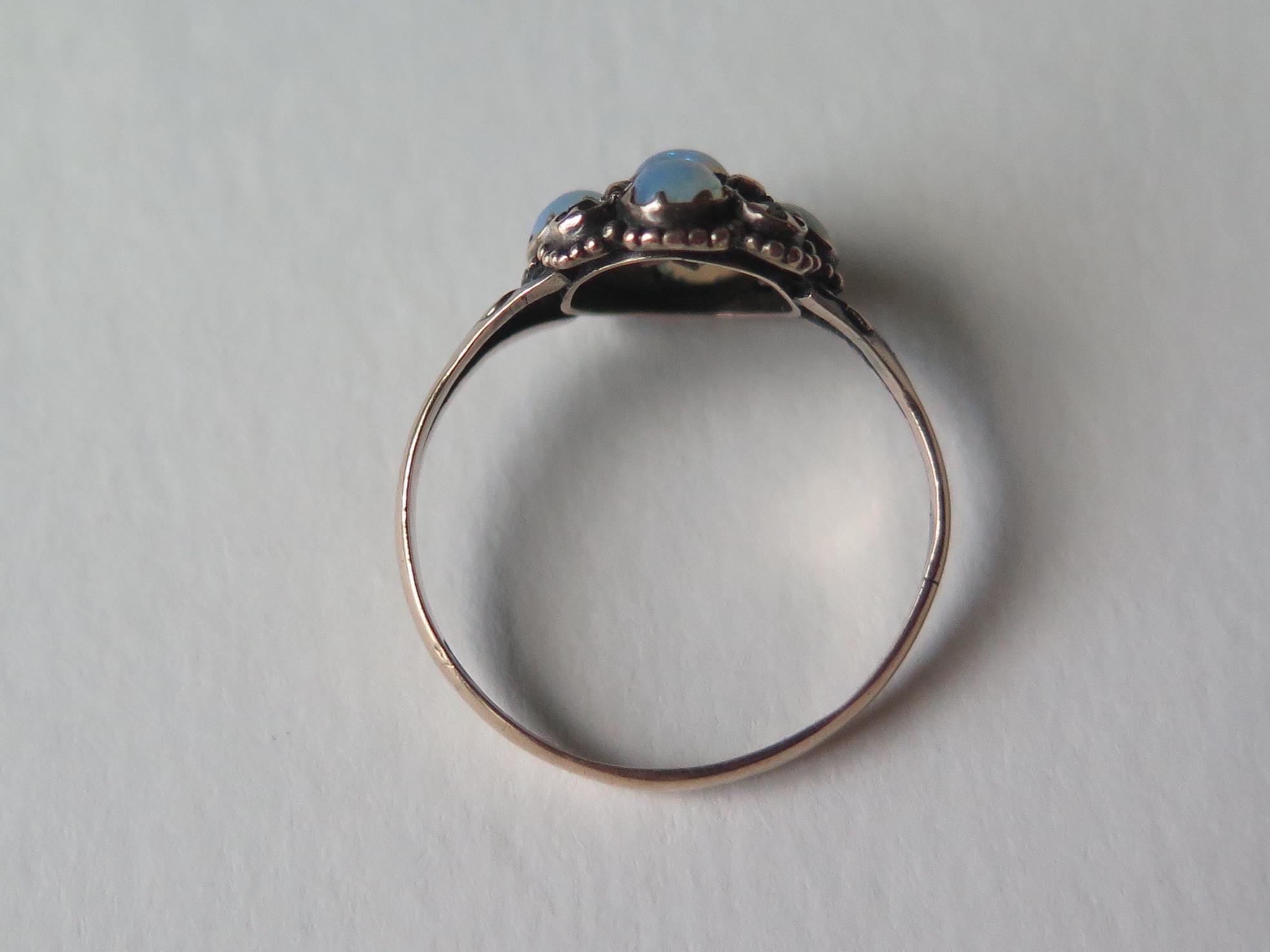 Victorian Opal Cluster Ring: 9ct Gold & Paste Emeralds, UK Hallmarked, US Size 6