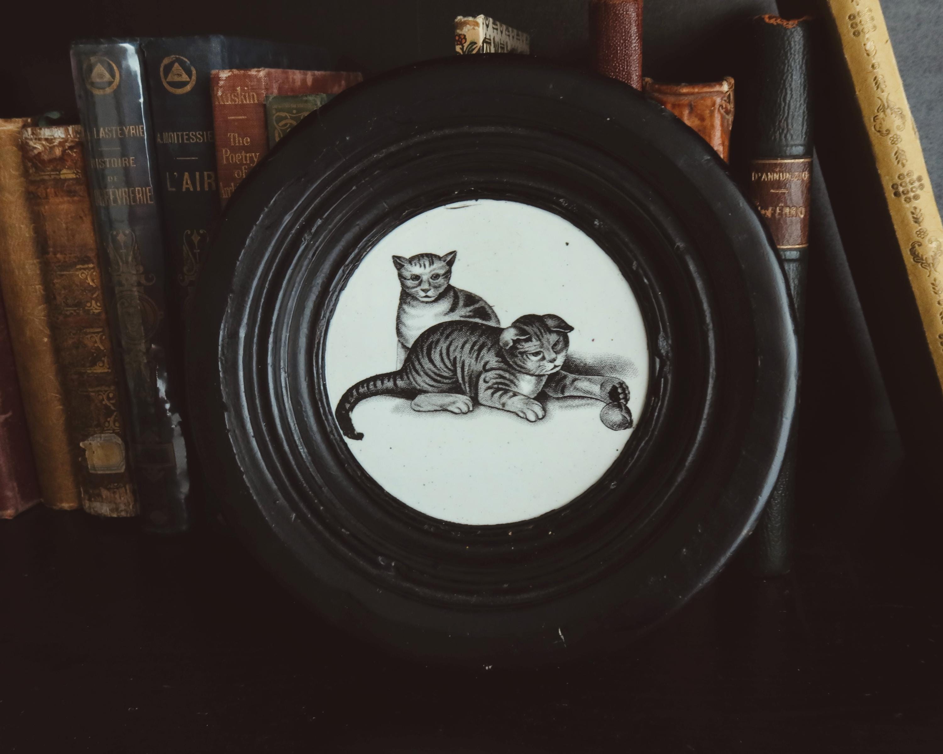 Victorian Plaster Wall Plaque with Cats Antique 19th Century Cat Decor