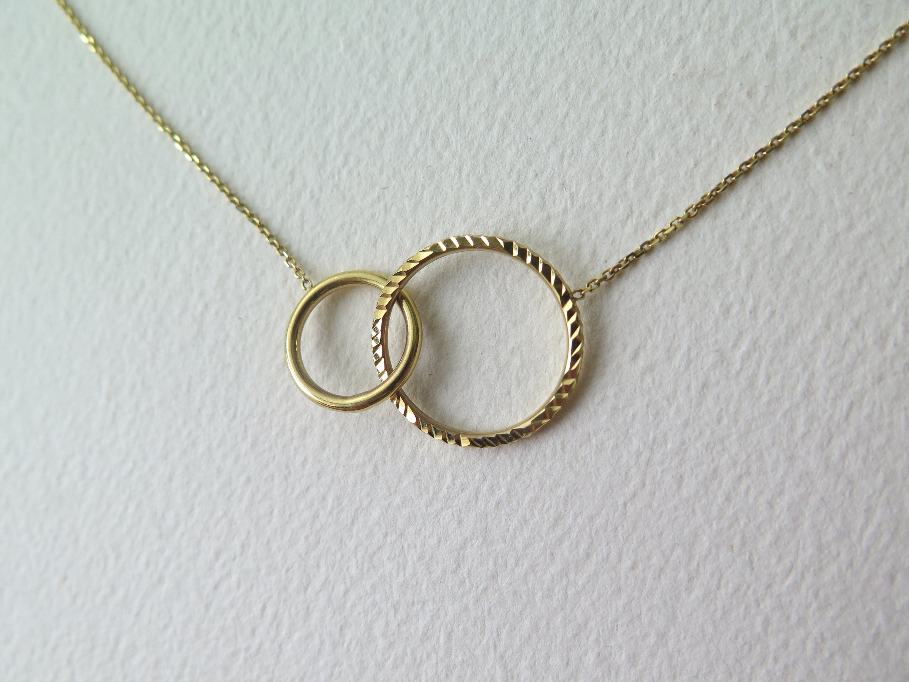 Vintage 9k Gold Double Circle Necklace: Italian Minimalist Design