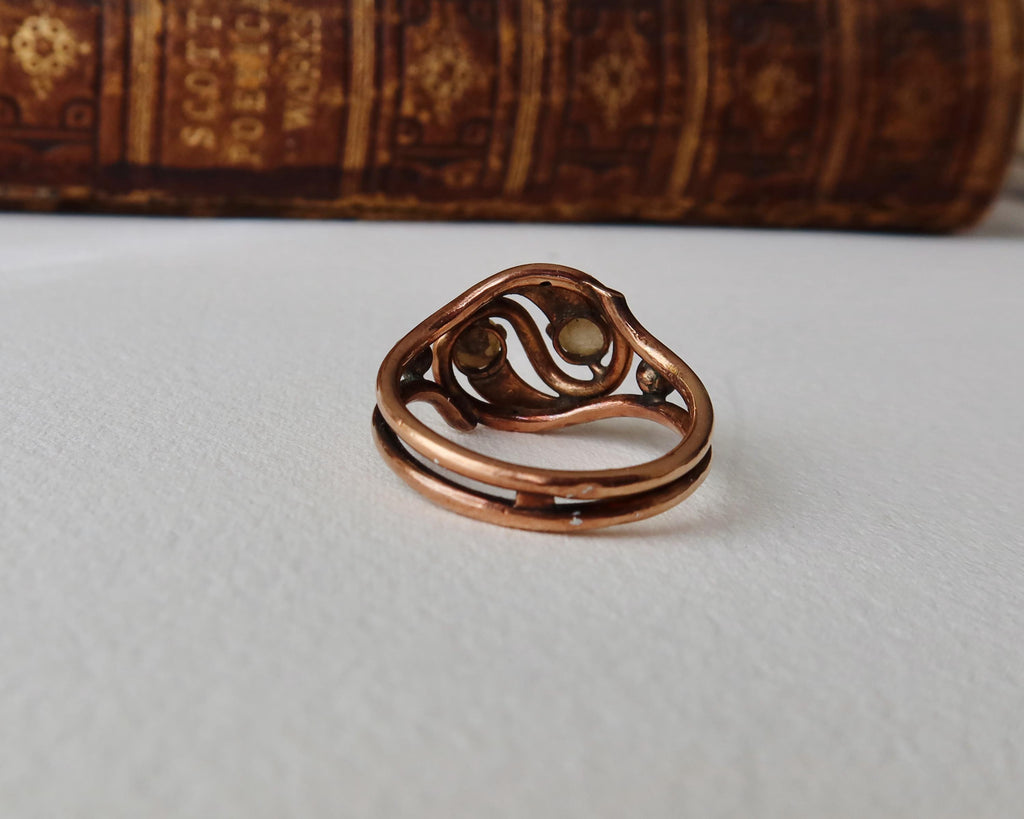 Antique Italian Ring, 9k Rose Gold and Mother of Pearl 1850s
