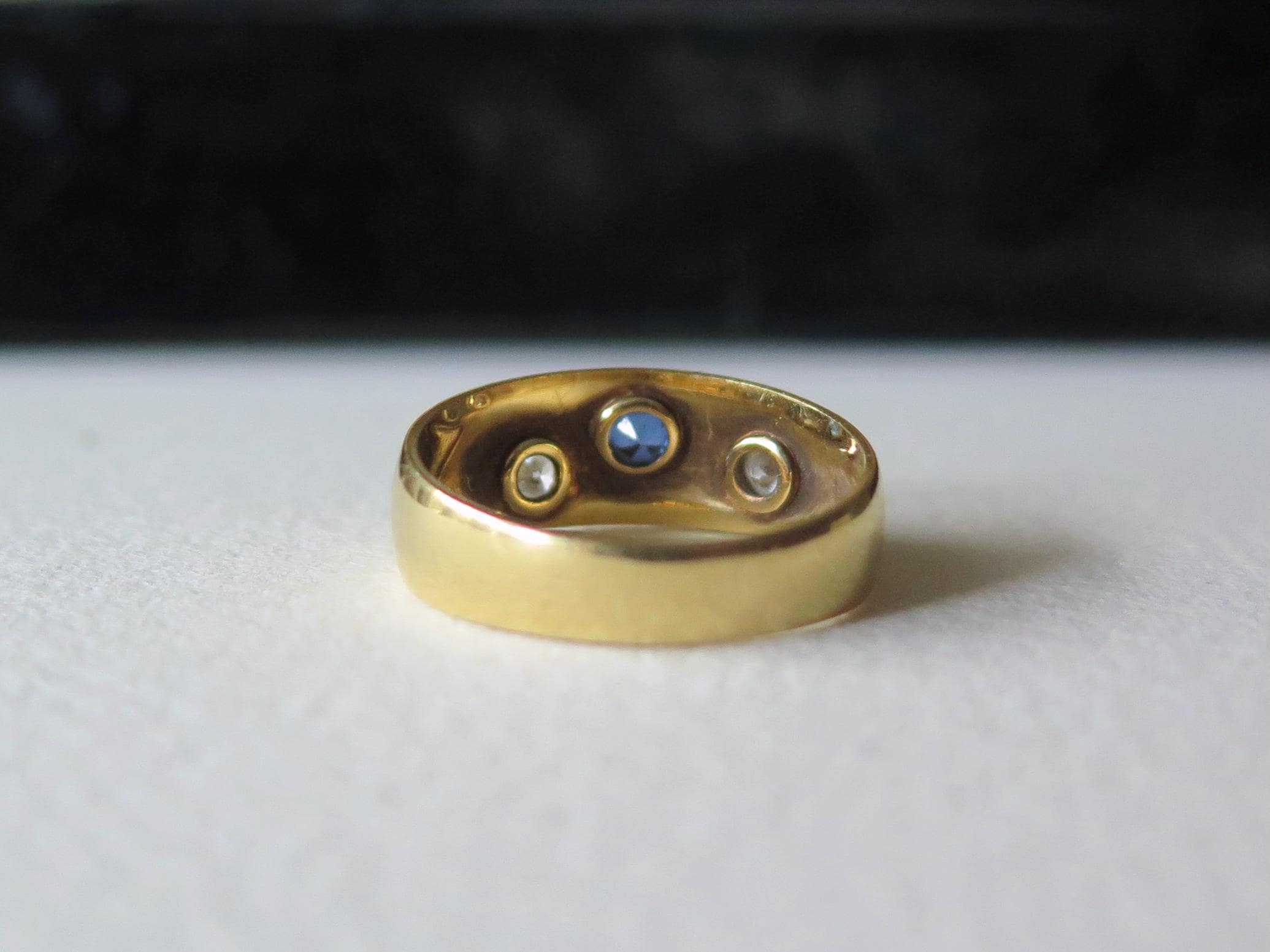 Antique Gipsy Ring 18k Gold, Sapphire and Diamonds Band Ring