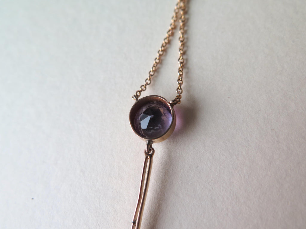 Antique Edwardian Necklace, 9k Rose Gold Amethysts Negligee Necklace