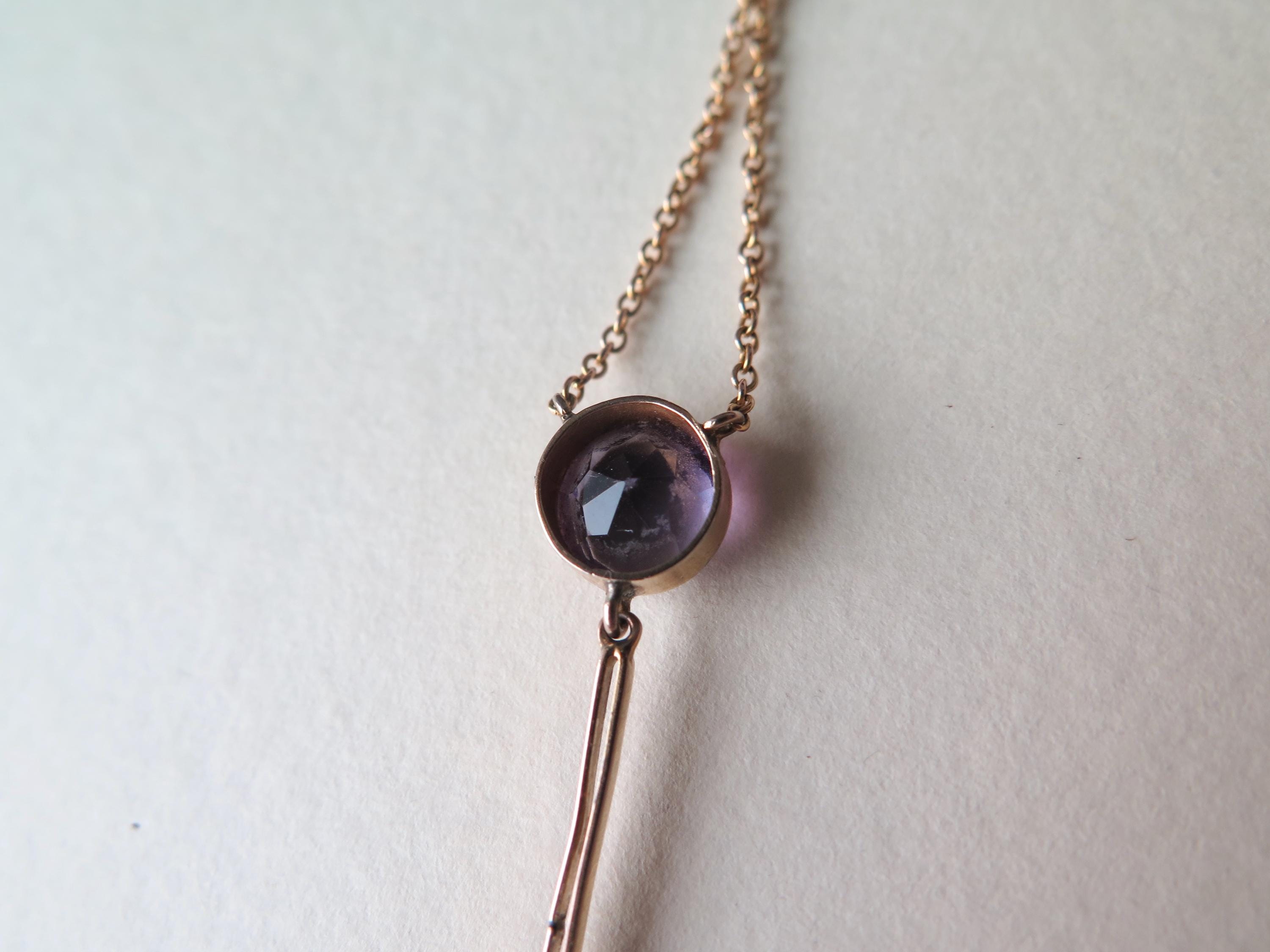 Antique Edwardian Necklace, 9k Rose Gold Amethysts Negligee Necklace