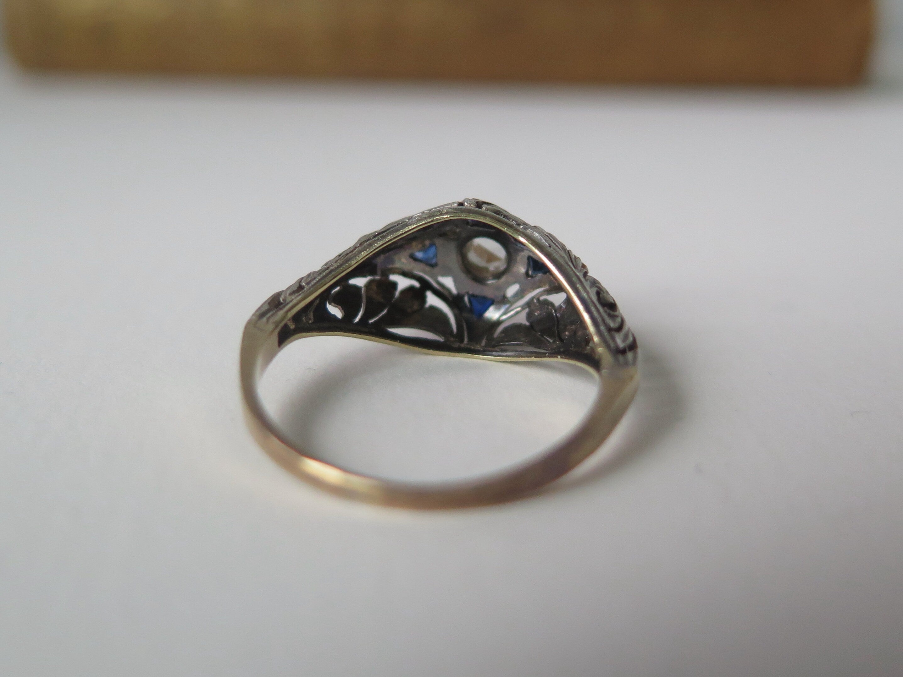 Antique Art Deco Diamond and Sapphire Ring, 18k White Gold, ca. 1920s