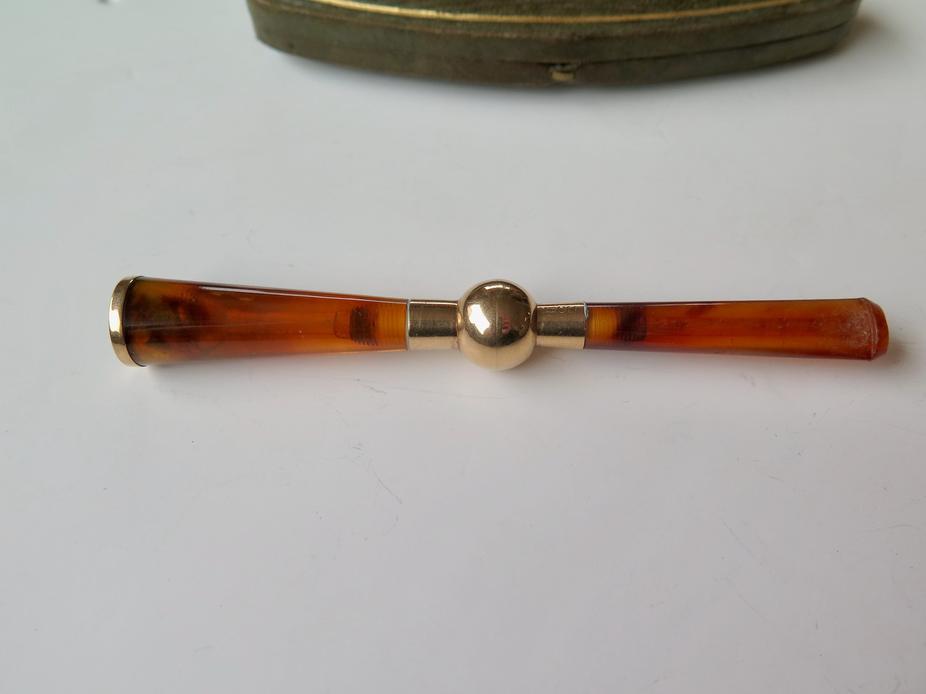 Antique Edwardian 9k Gold & Faux Tortoiseshell Cigarette Holder, London 1919