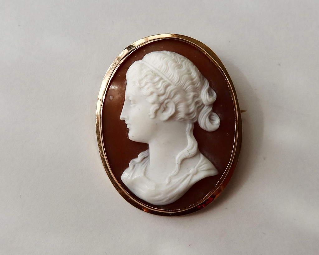Antique Edwardian Cameo Brooch, 9k Gold