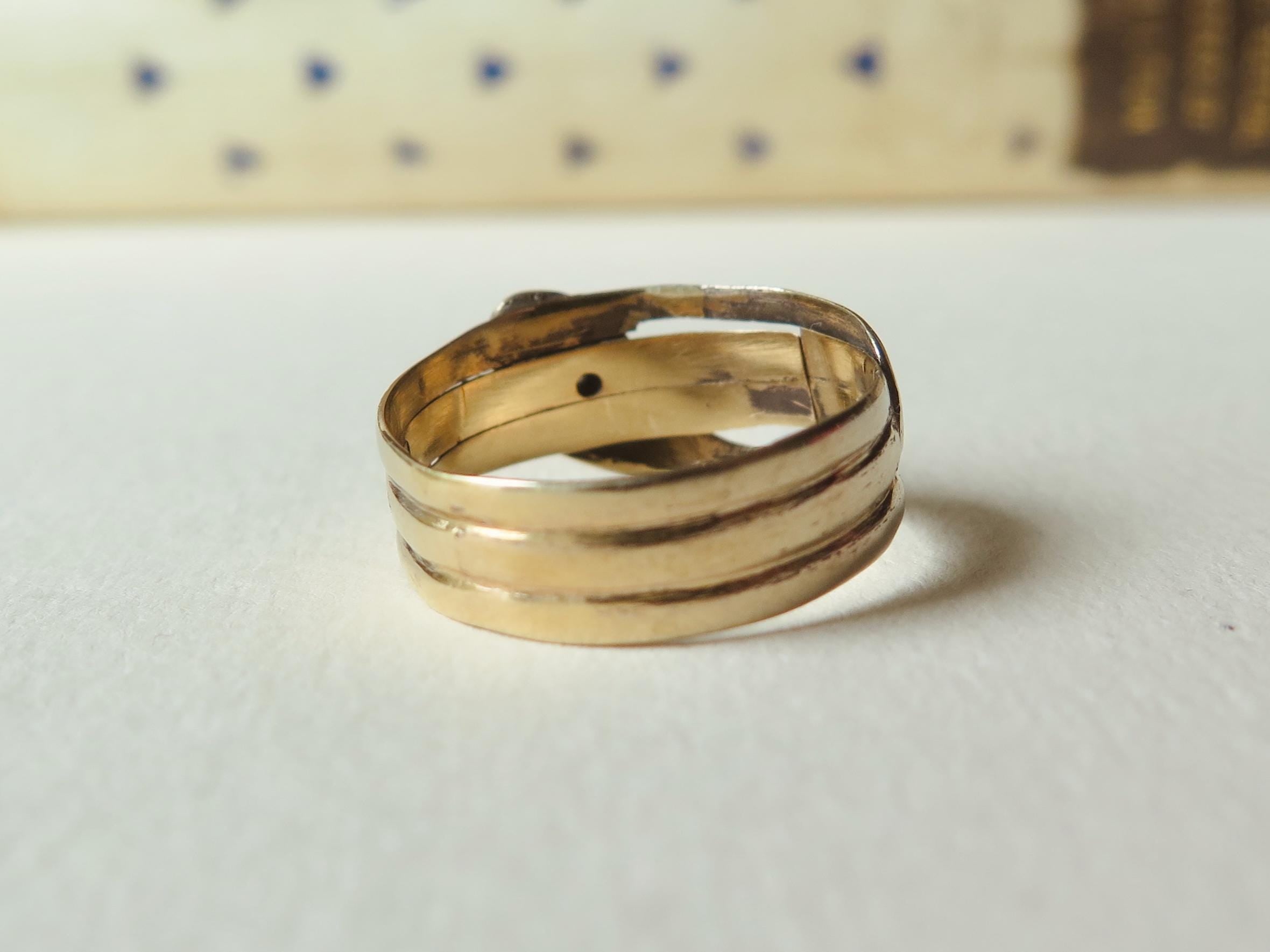 Antique 9k Gold Snake Ring: Victorian Peruzzi Diamond Serpent, Size 10.5