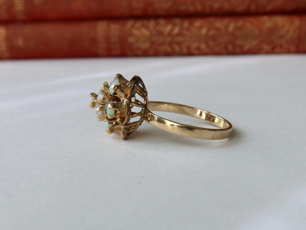Vintage 14k Gold Opal Cluster Ring, Natural Opals, 1950s–1960s Floral Ring