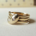 Antique 9k Gold Snake Ring: Victorian Peruzzi Diamond Serpent, Size 10.5