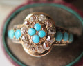 Antique 14k Gold Ring with Turquoise and Old Mine Cut Diamonds “Friendship” Engraving