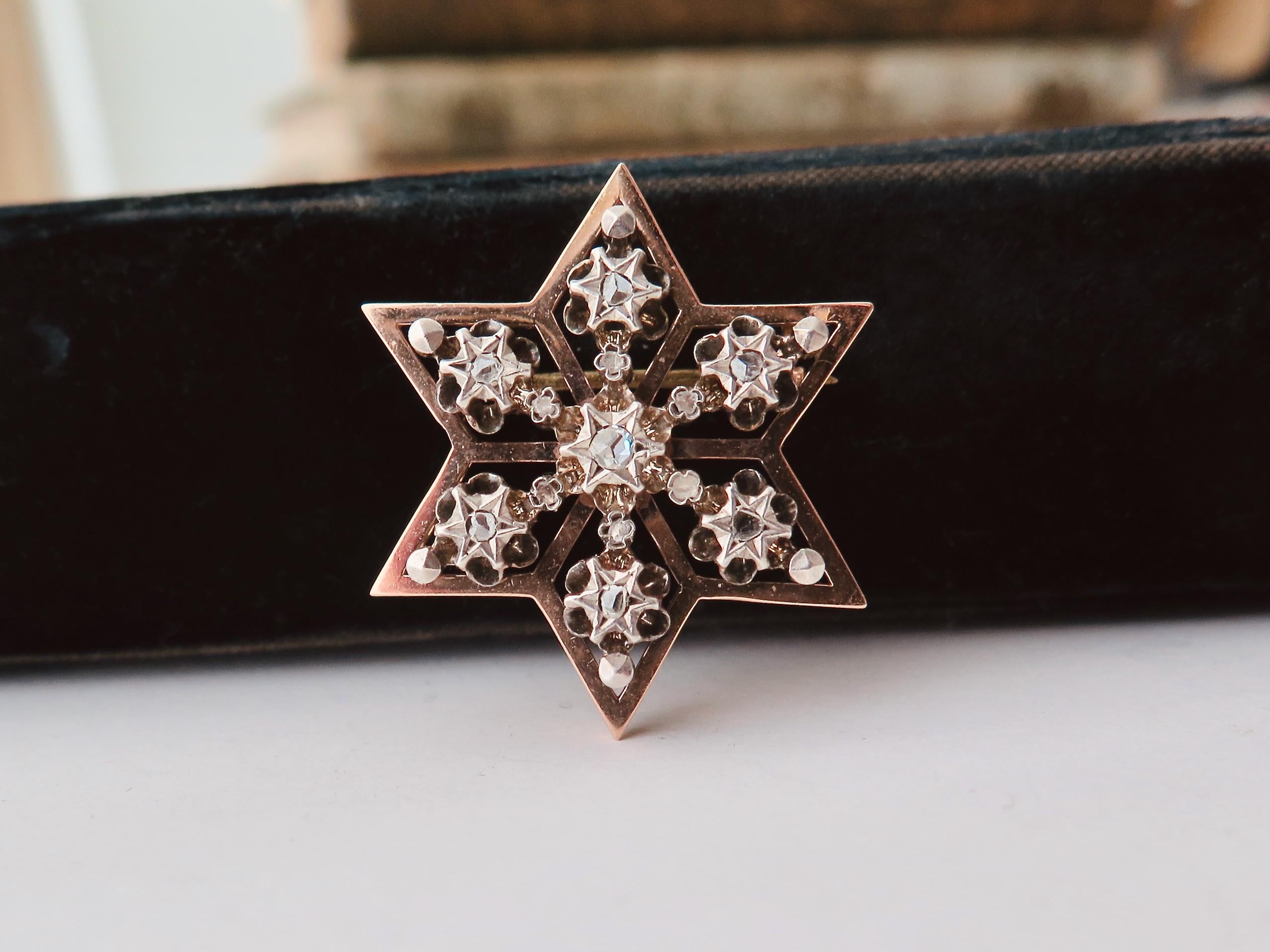 French Antique 18k Gold & Diamond “Toile de Digne” Star Brooch – c. 1880