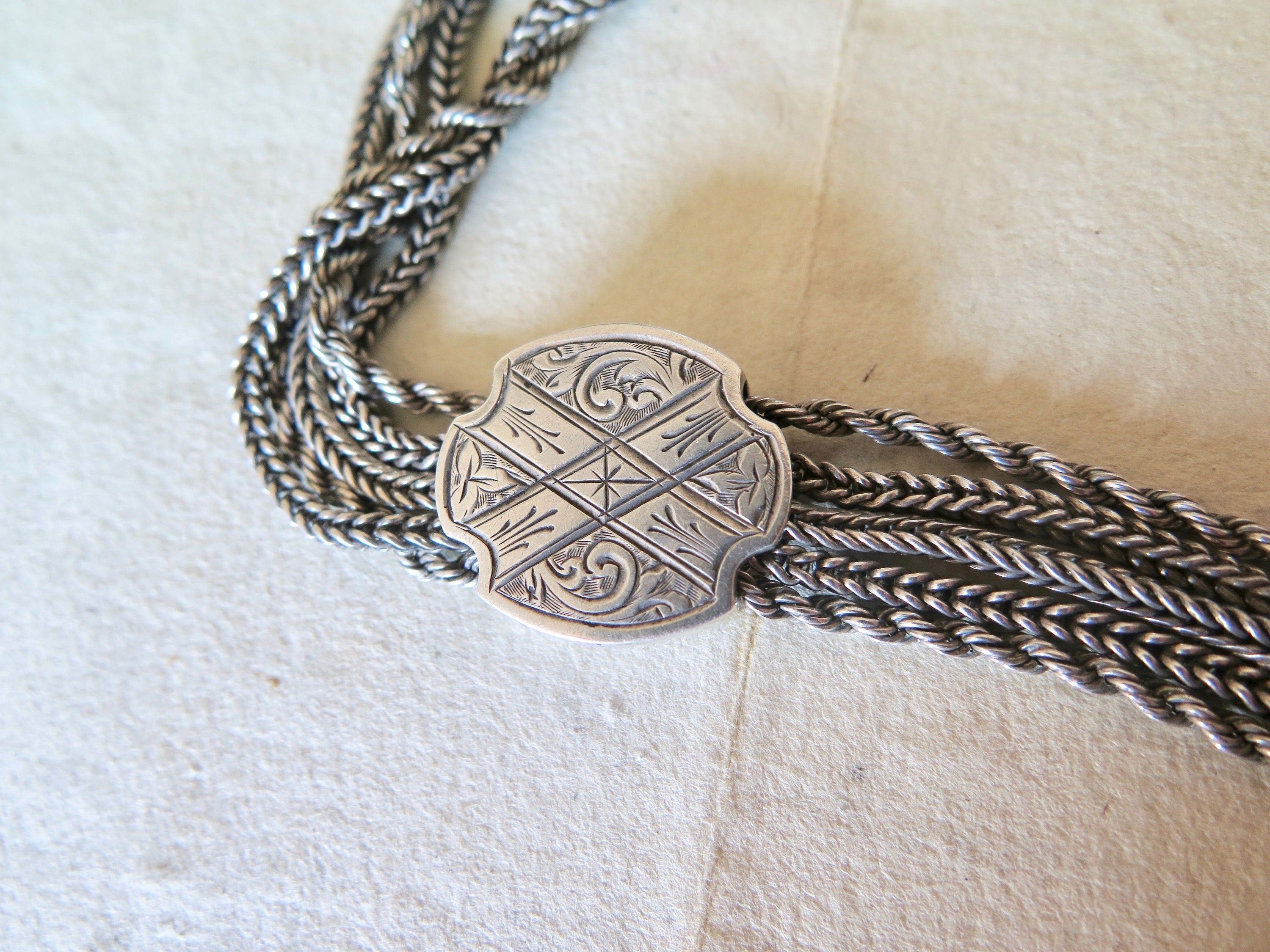 Victorian Albertina Bracelet: Enamel Boat, Silver Foxtail Tassel Chain